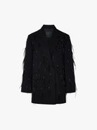 MO&Co. Noir Women's Feather Embellished Pure Wool Blazer Black