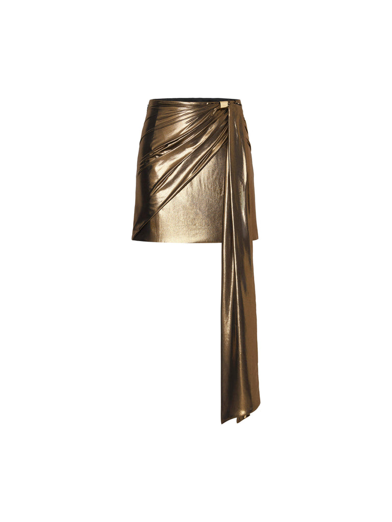 MO&Co. Women's Glossy Gold Tie Details Mini Skirt Evening Party Outfit
