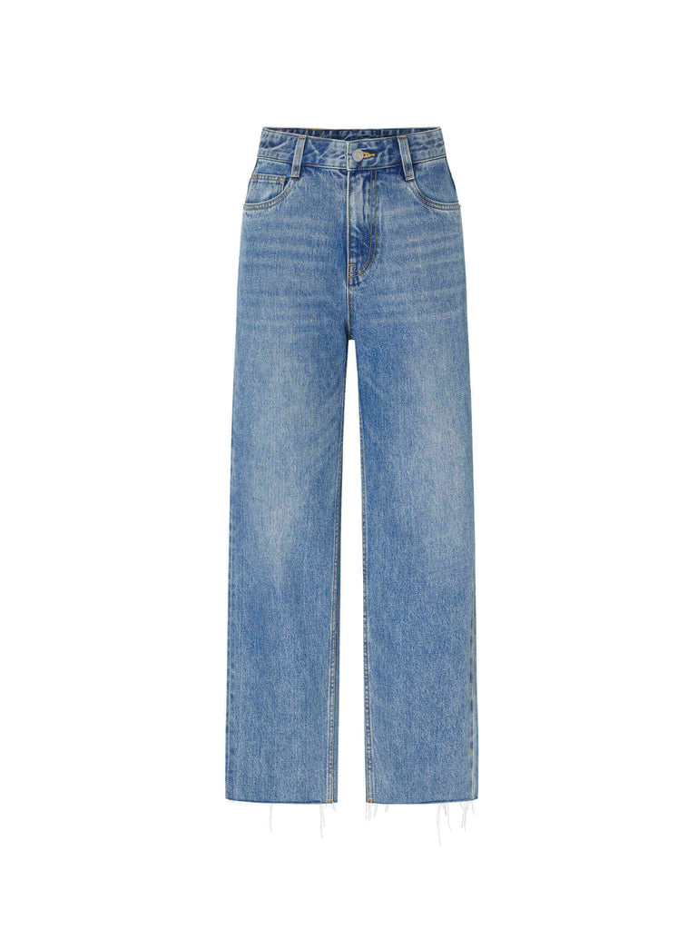MO&Co. Women's Blue Straight Leg Ankle Jeans in Cotton