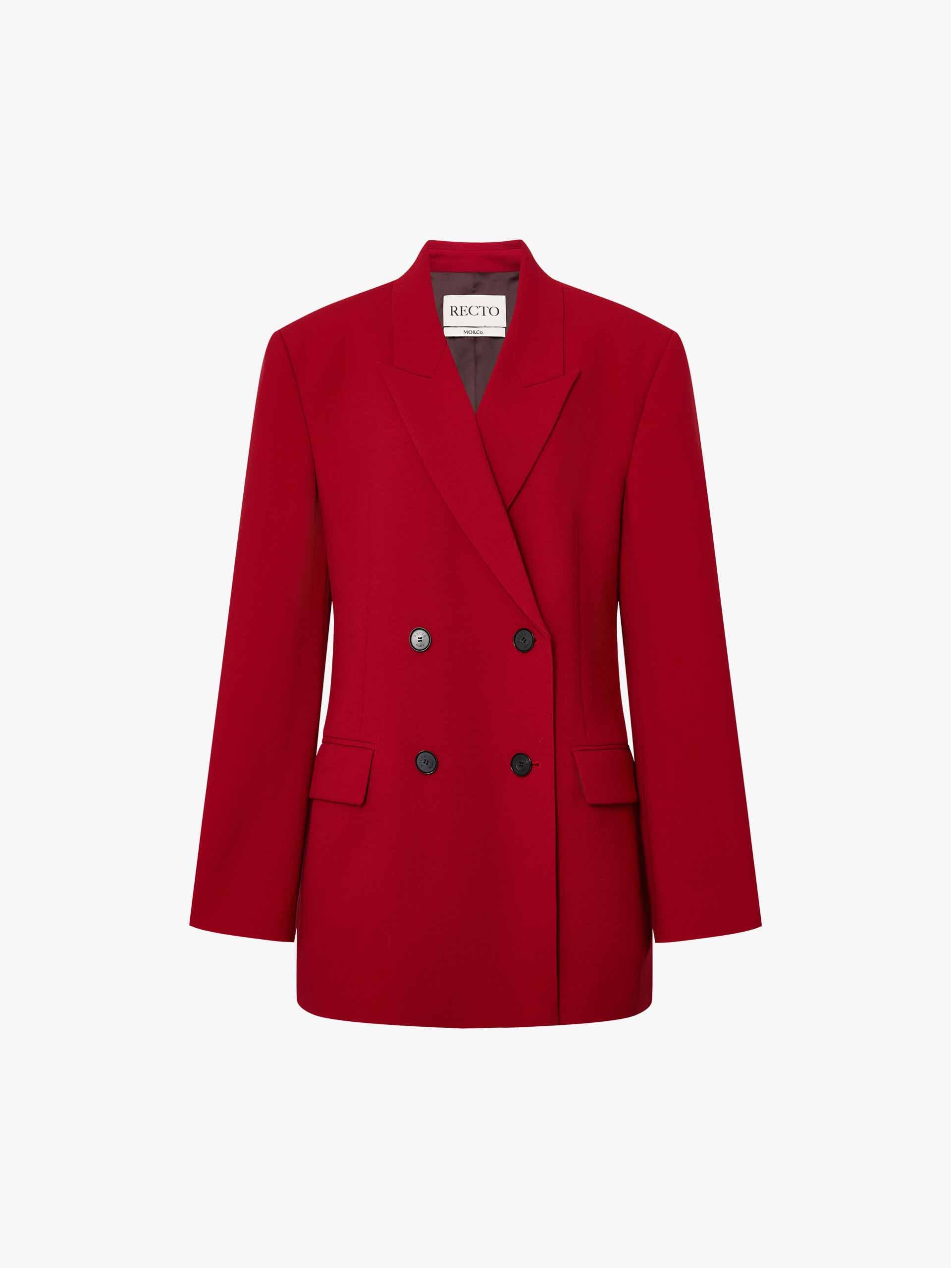 MO&Co. RETCO collection Women's Double Breasted Structured Wool Blazer in Red