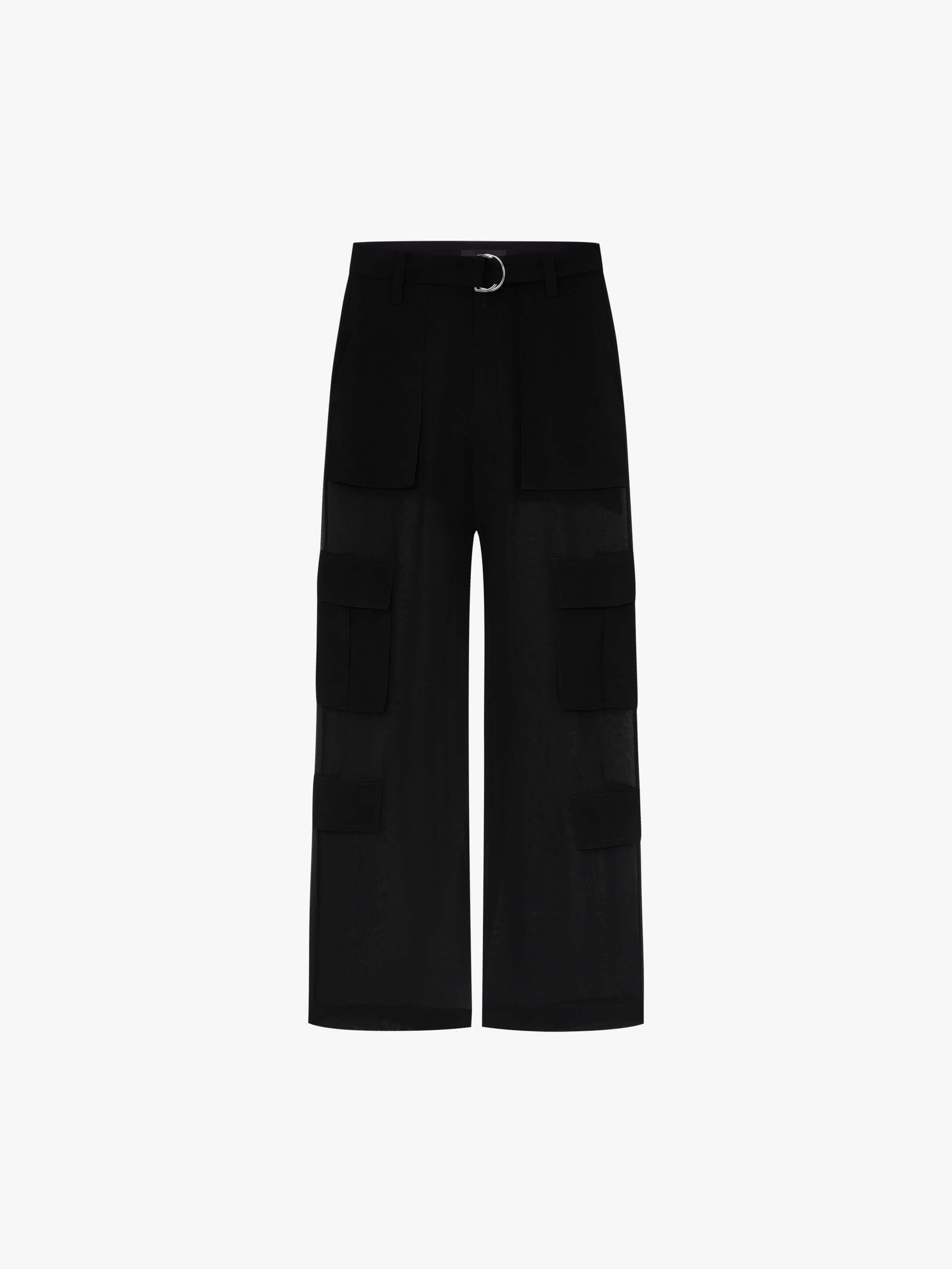 MO&Co. Women's Silk Blend Mesh Sheer Cargo Pants in Black