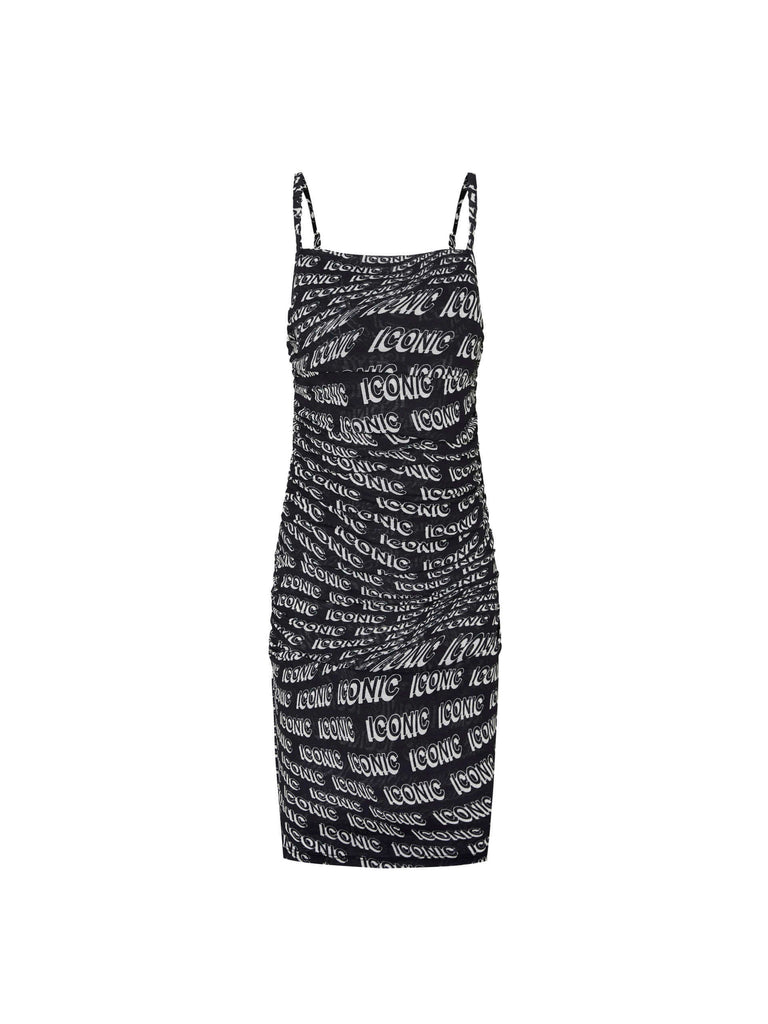 MO&Co. Women's Black Allover Letter Print Cami Bodycon Mini Dress 