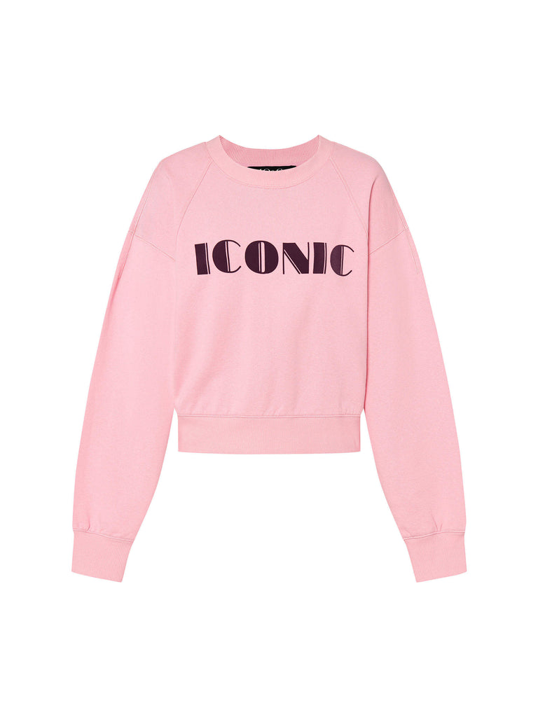 MO&Co. Women's “ICONIC” Letter Print 100 Cotton Casual Sweatshirt Relaxed in Pink
