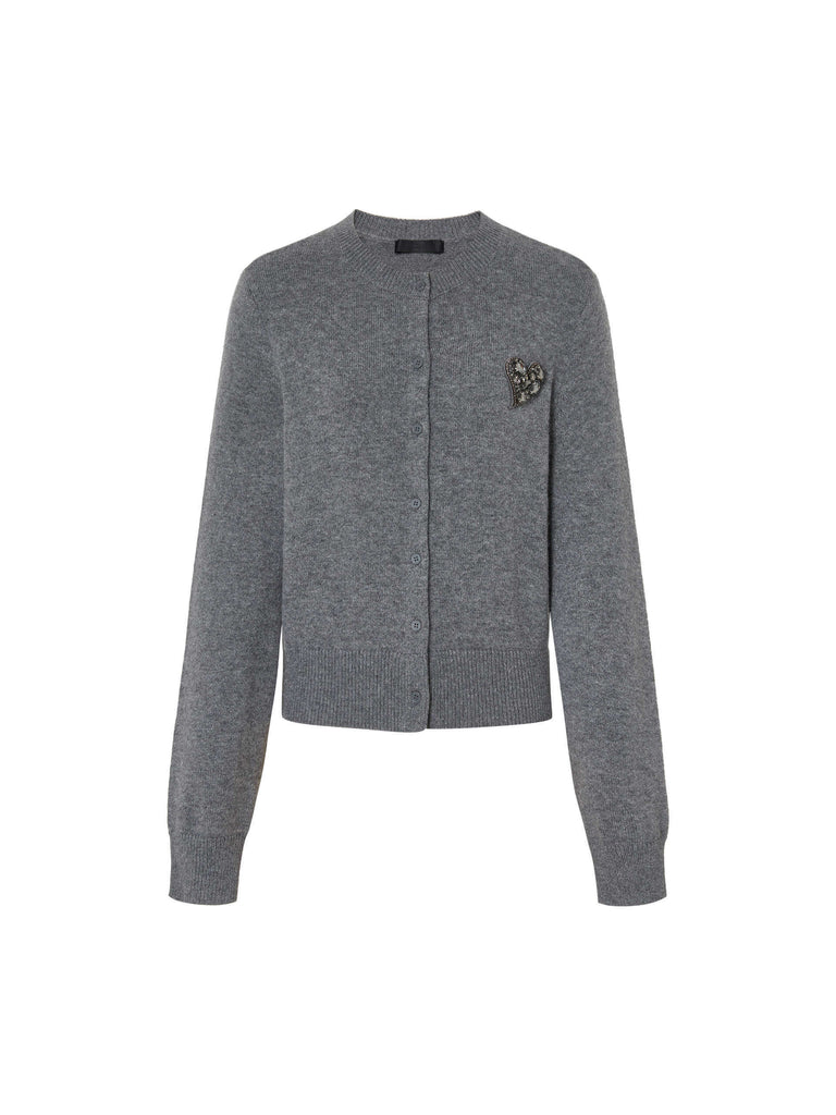 MO&Co. Women's Wool Cashmere Grey Round Neck Cardigan with Beads and Sequins Detail