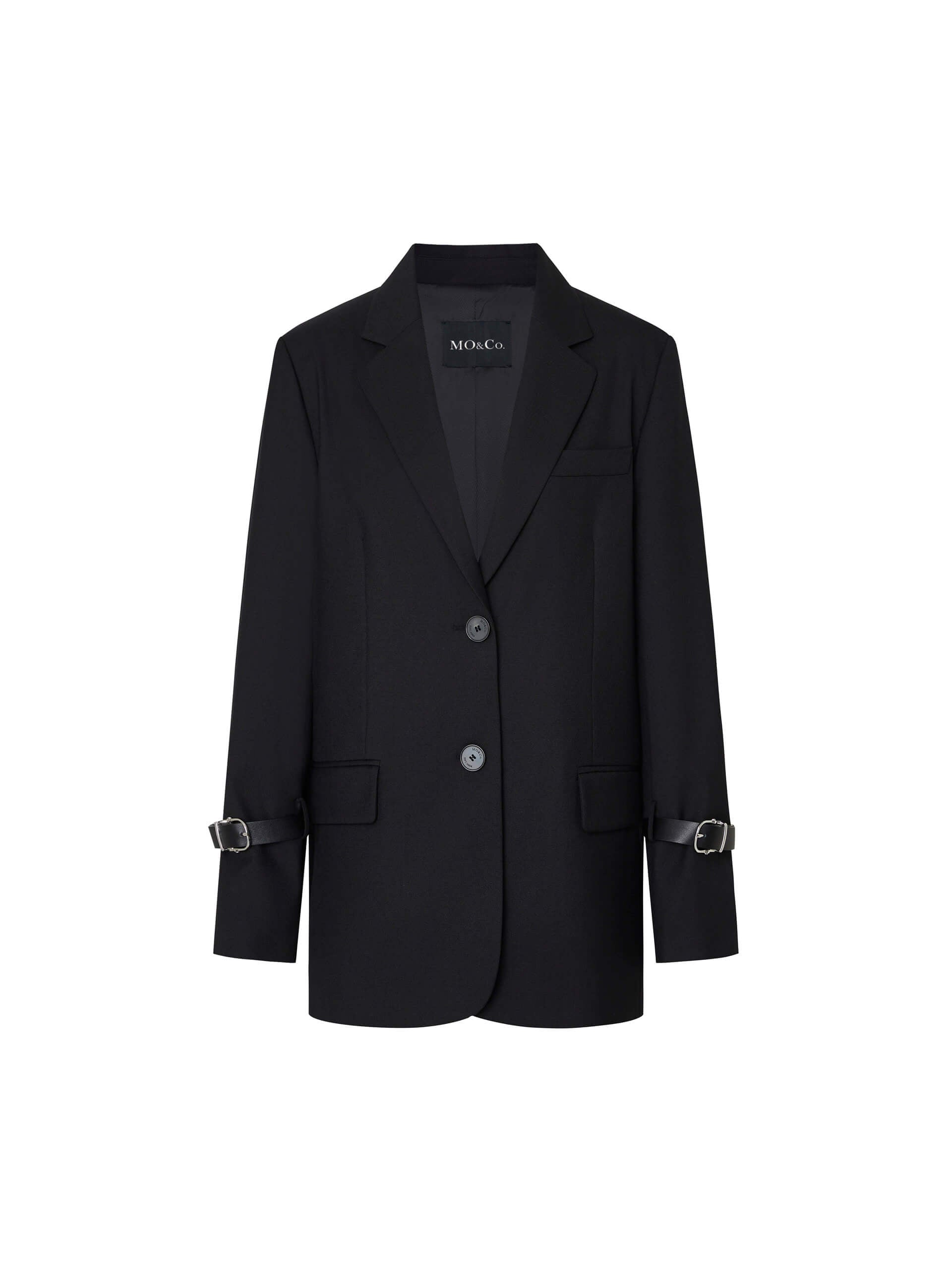 MO&Co. Women's Tailored Wool Blend Single Breasted Blazer in Black