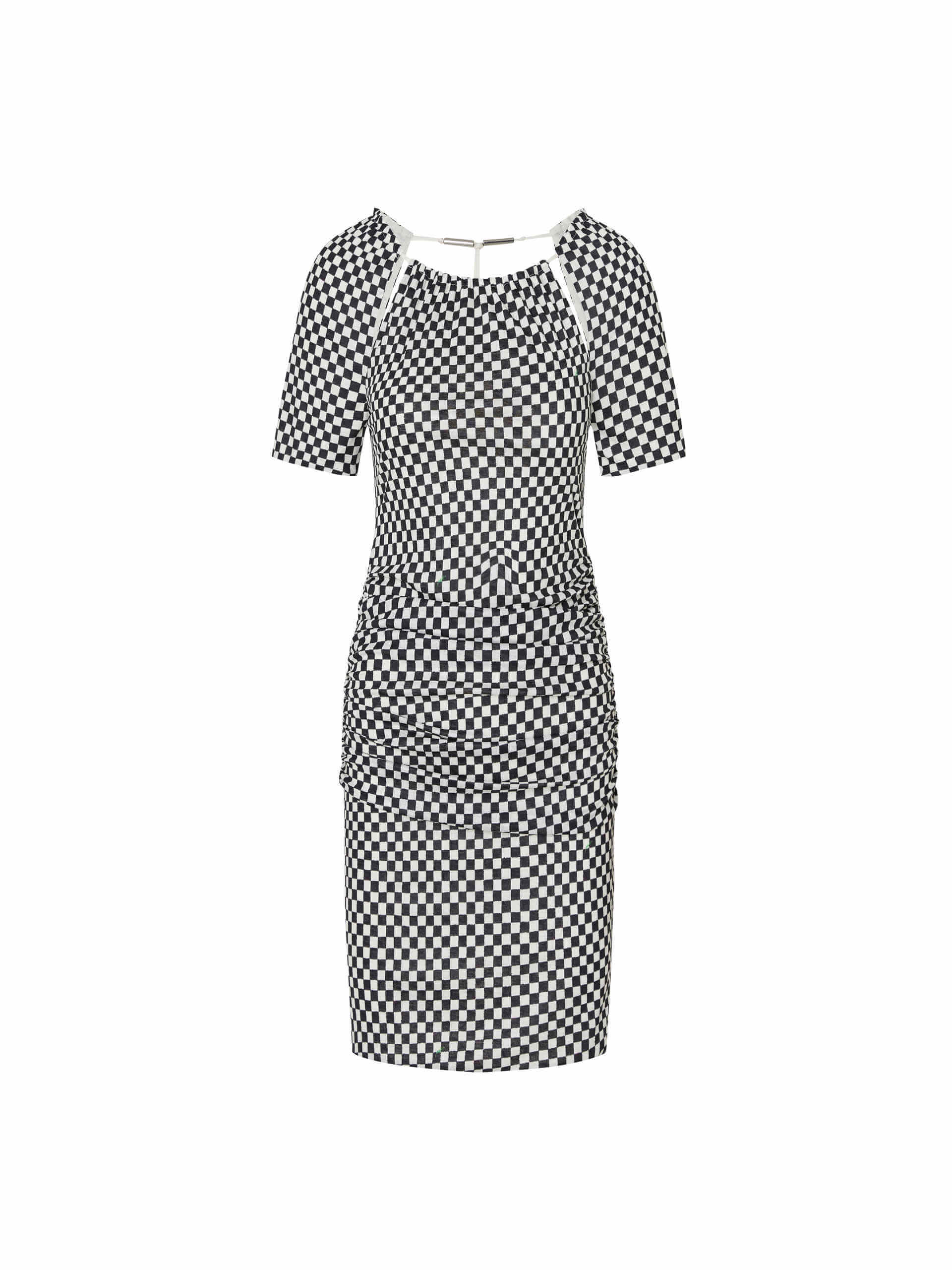 MO&Co. Women's Checkered Open Back Draped Mini Dress