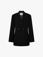 MO&Co. RETCO collection Women's Double Breasted Structured Wool Blazer in Black