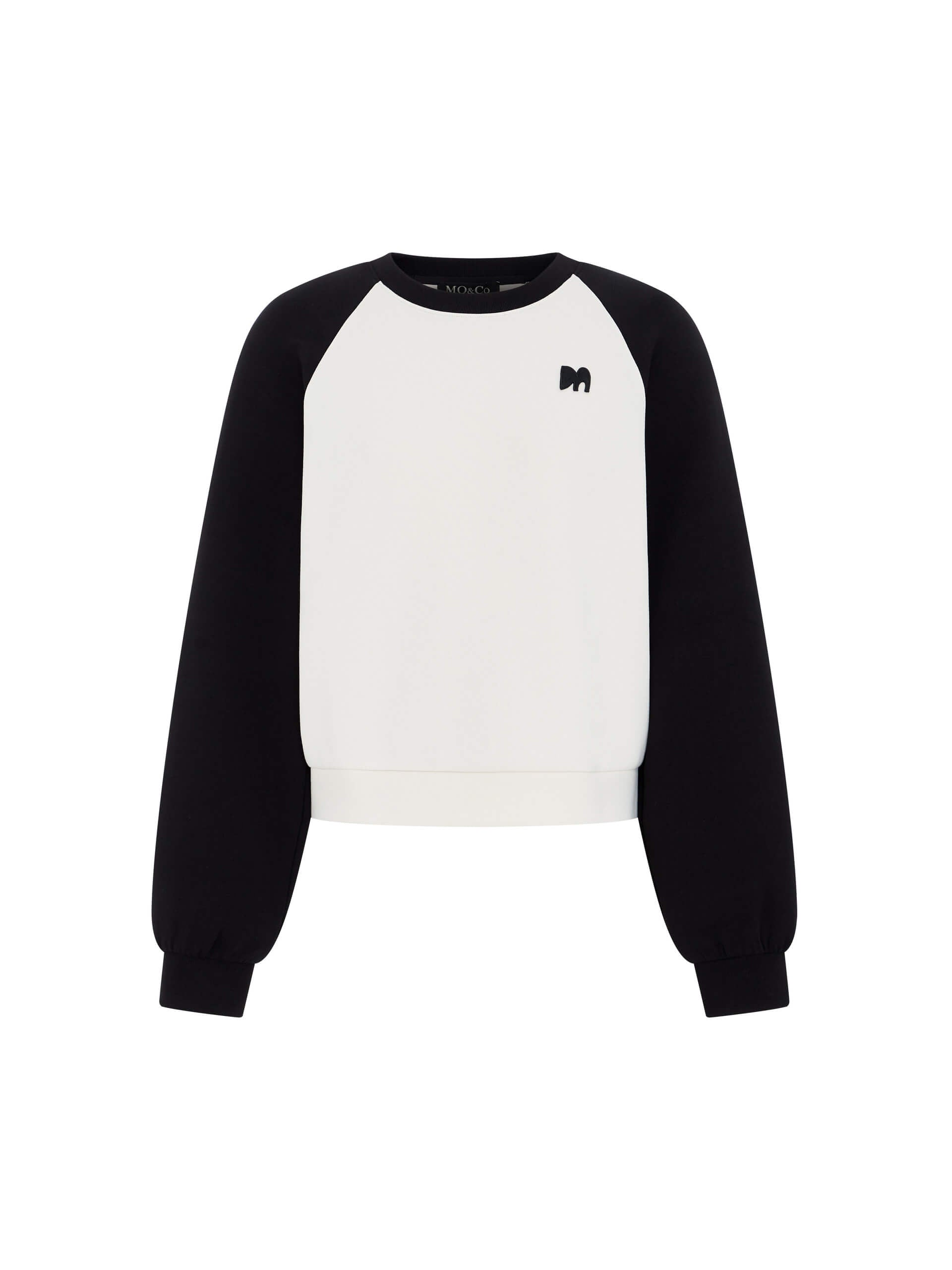 MO&Co. Women's Two Tone Crew Neck Raglan Sleeve Logo Sweatshirt