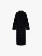 MO&Co. Noir Women's V-neck Wool Blend Belted Long Cardigan in Black