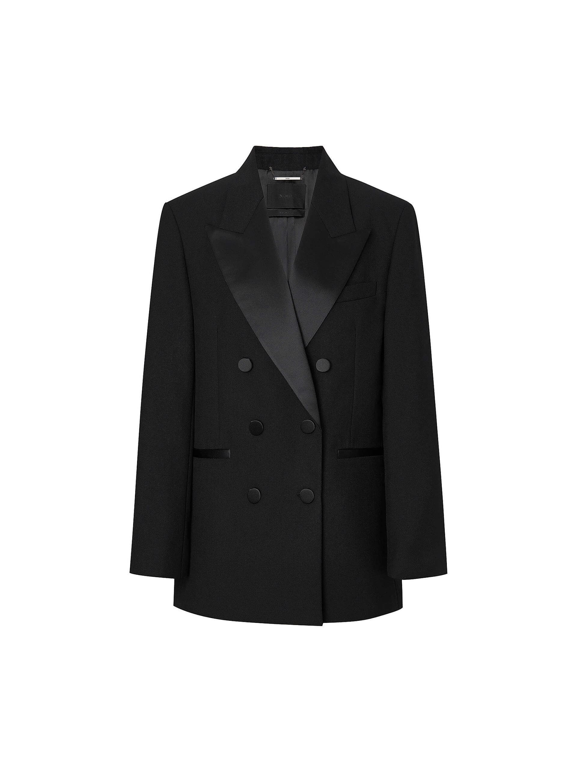 MO&Co. Women's Satin Collar Tailored Wool Blazer in Black