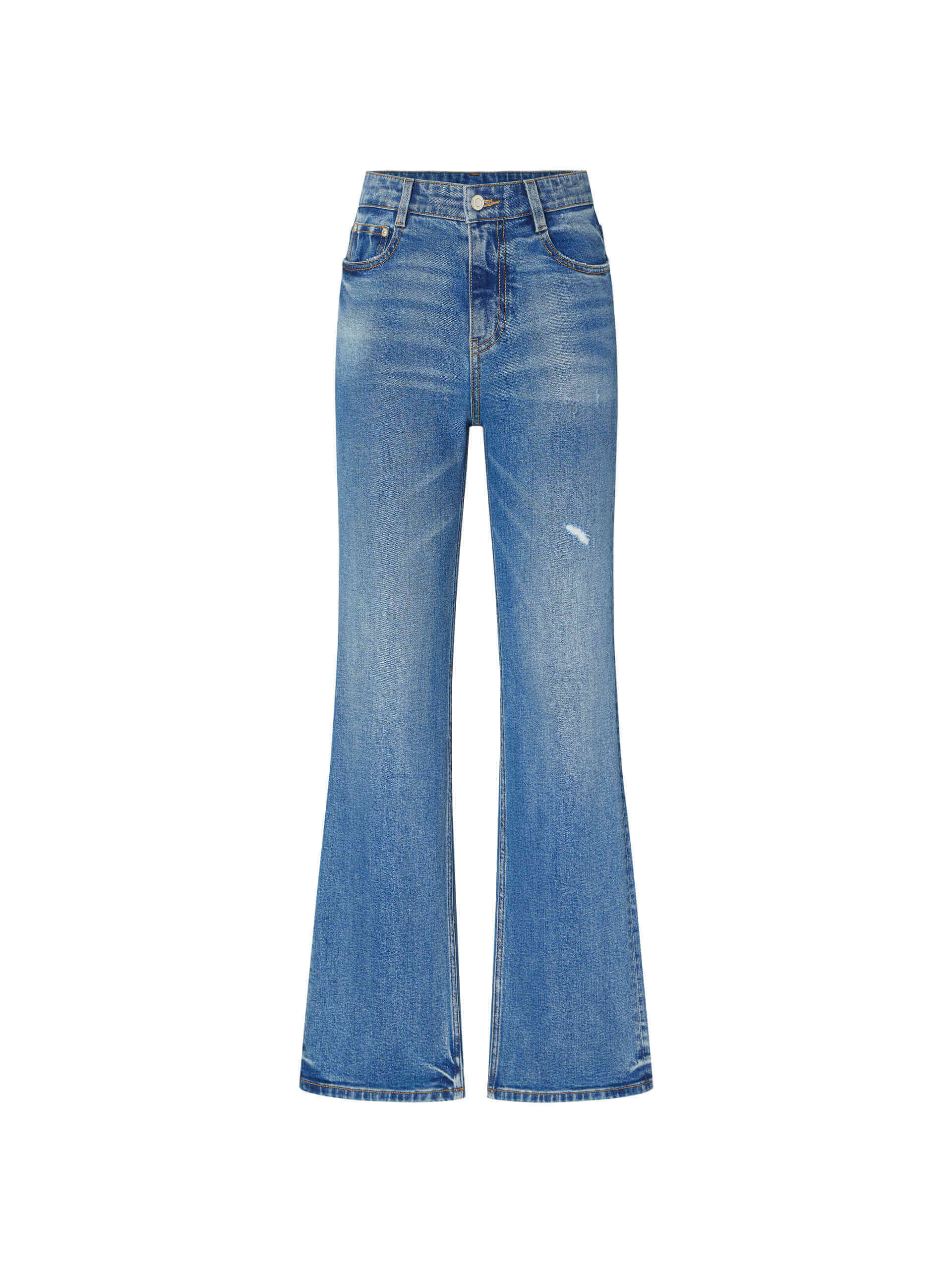 MO&Co. Women's Blue High-rise Long Length Flared Jeans