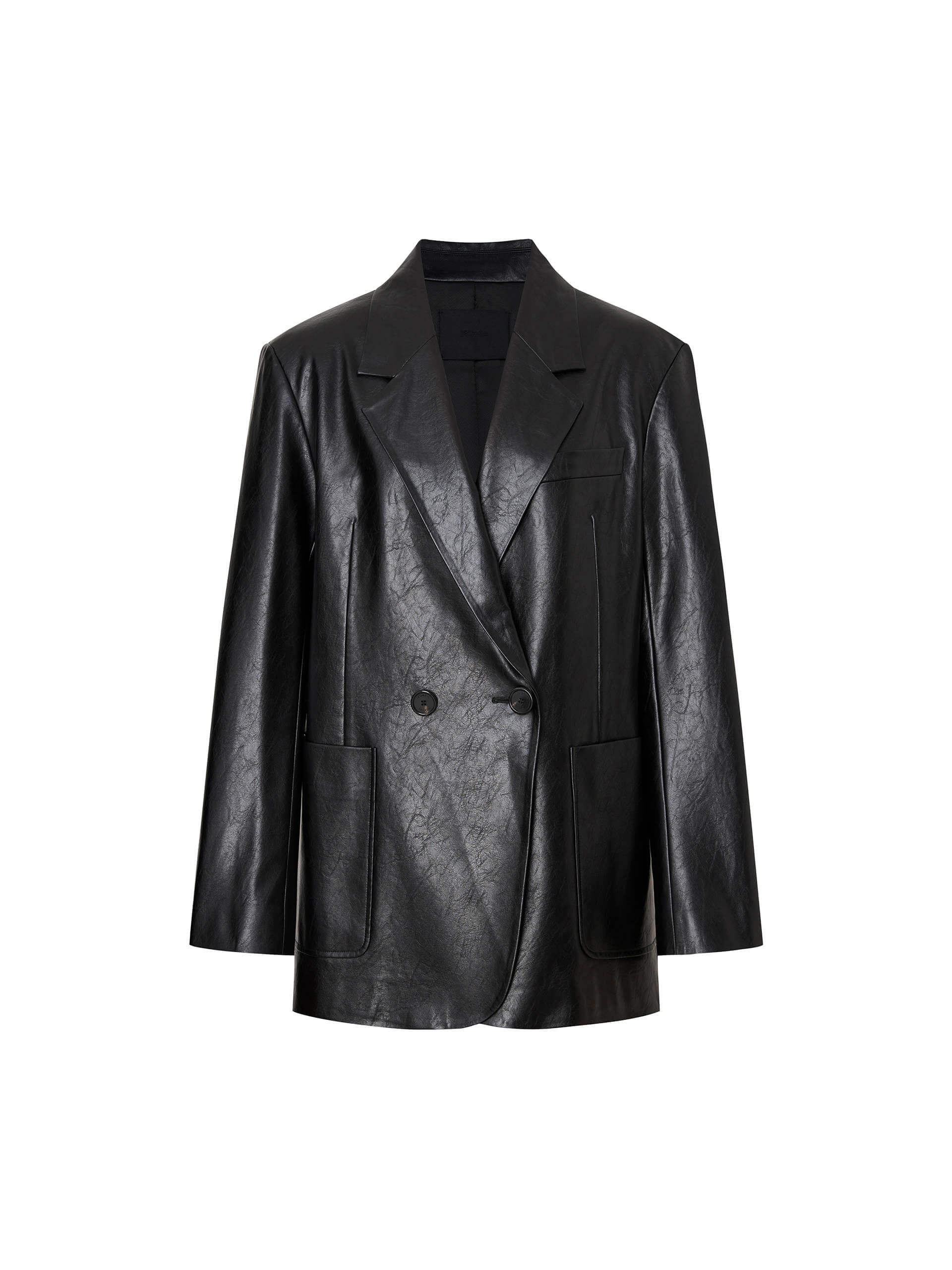 MO&Co. Women's Black Oversized Button Down Faux Leather Blazer