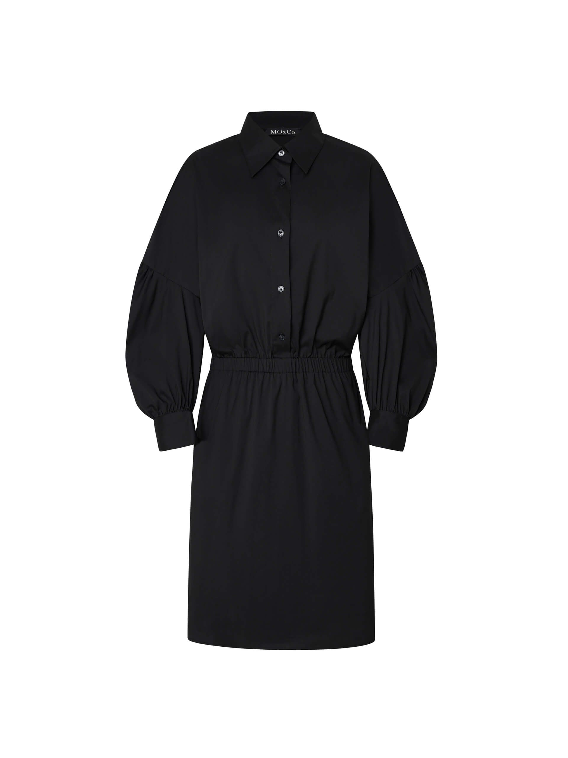 MO&Co. Women's Black Cut Out Detail Mini Shirt Dress with Long Sleeve