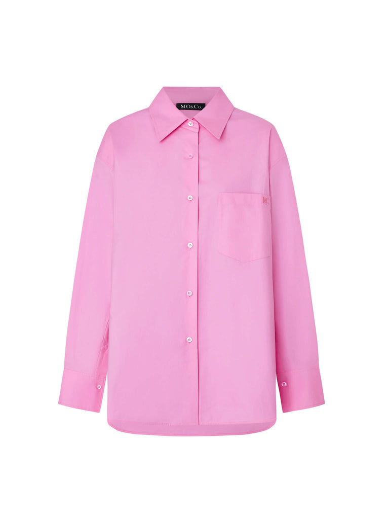 MO&Co. Women's Oversized Long Sleeves Classic Shirt with Shoulder Pads in Pink
