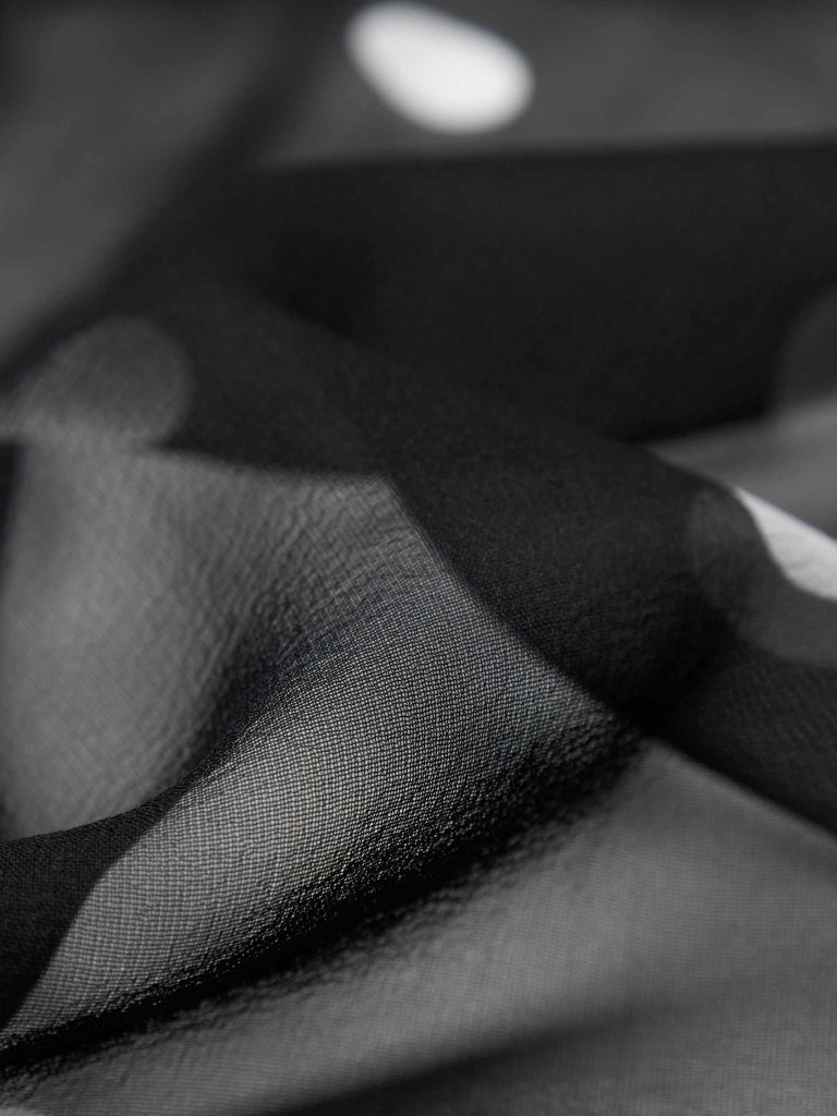 MO&Co. Women's Polka Dot Ruffle Detail Blouse in Sheer Black