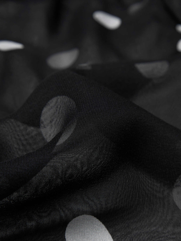 MO&Co. Women's Tie Detail Polka Dot Sheer Blouse in Black
