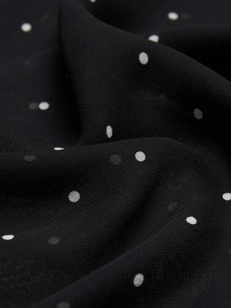 MO&Co. Noir Women's 100% Silk Polka-dot Cami Midi Dress Black - Flowy V-Neck
