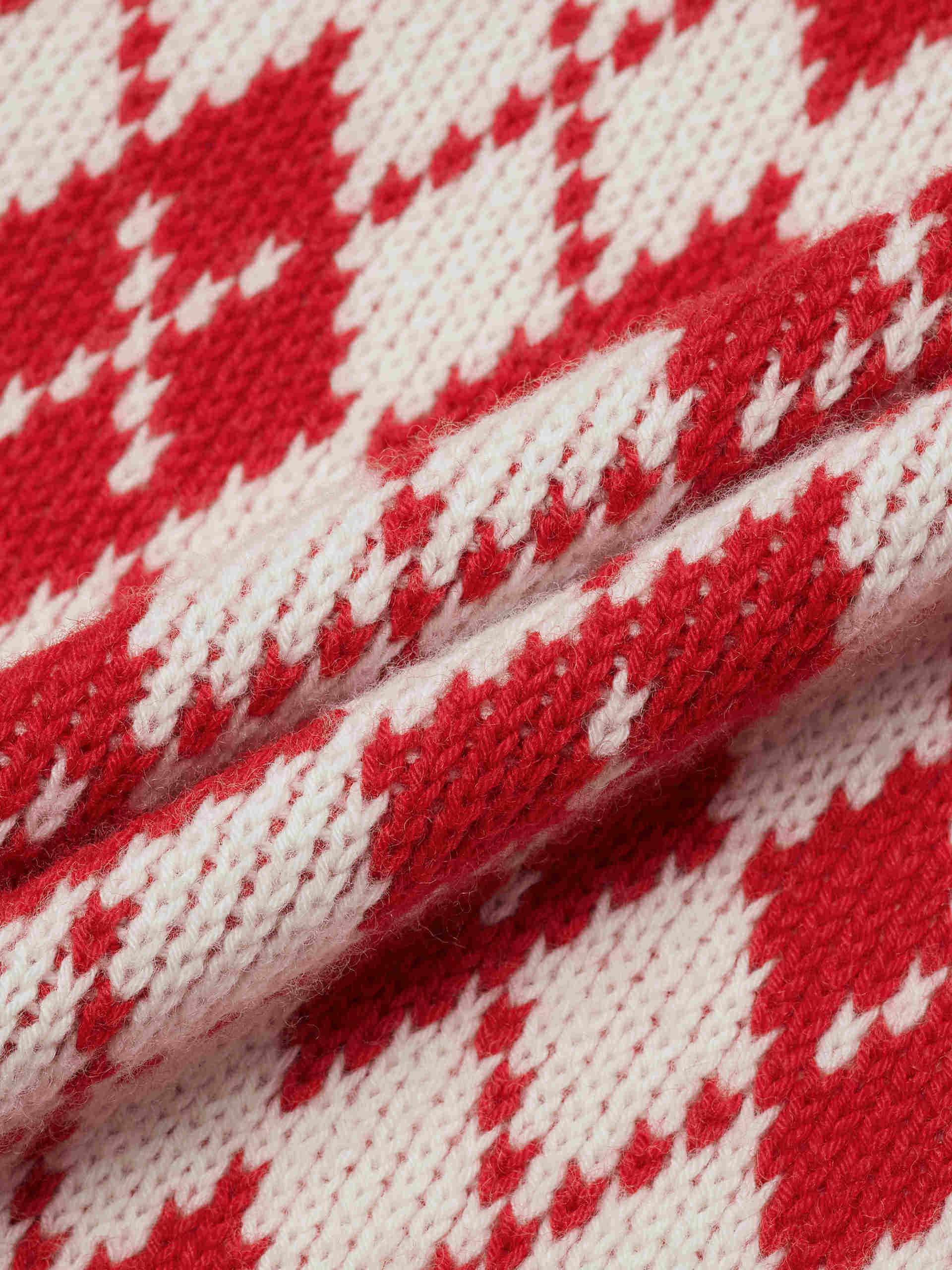 MO&Co. Women's Argyle Checkered Wool Blend Cropped Knit Cardigan in Red and White