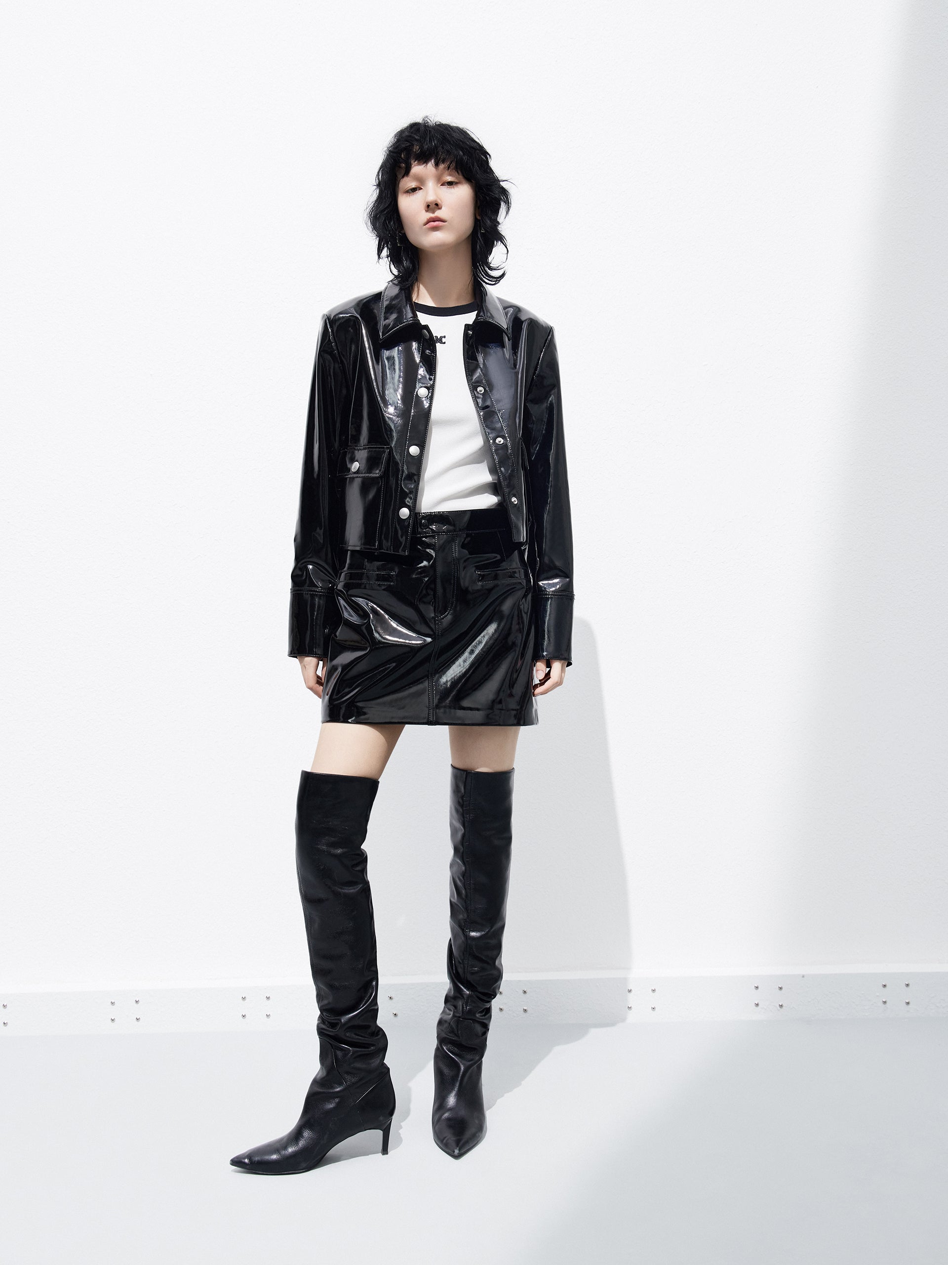 Faux Leather Glossy Black Boxy Jacket