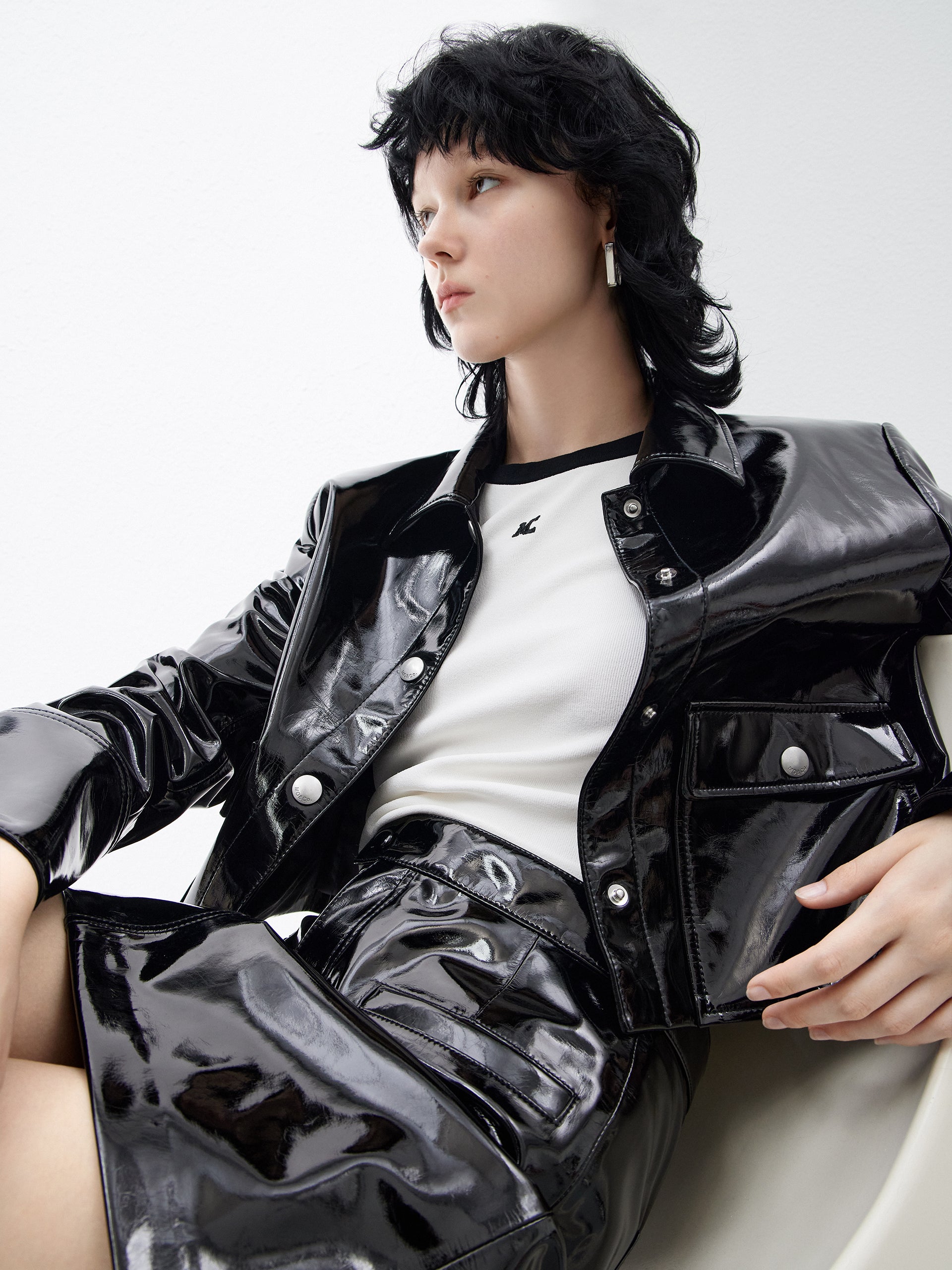 Faux Leather Glossy Black Boxy Jacket