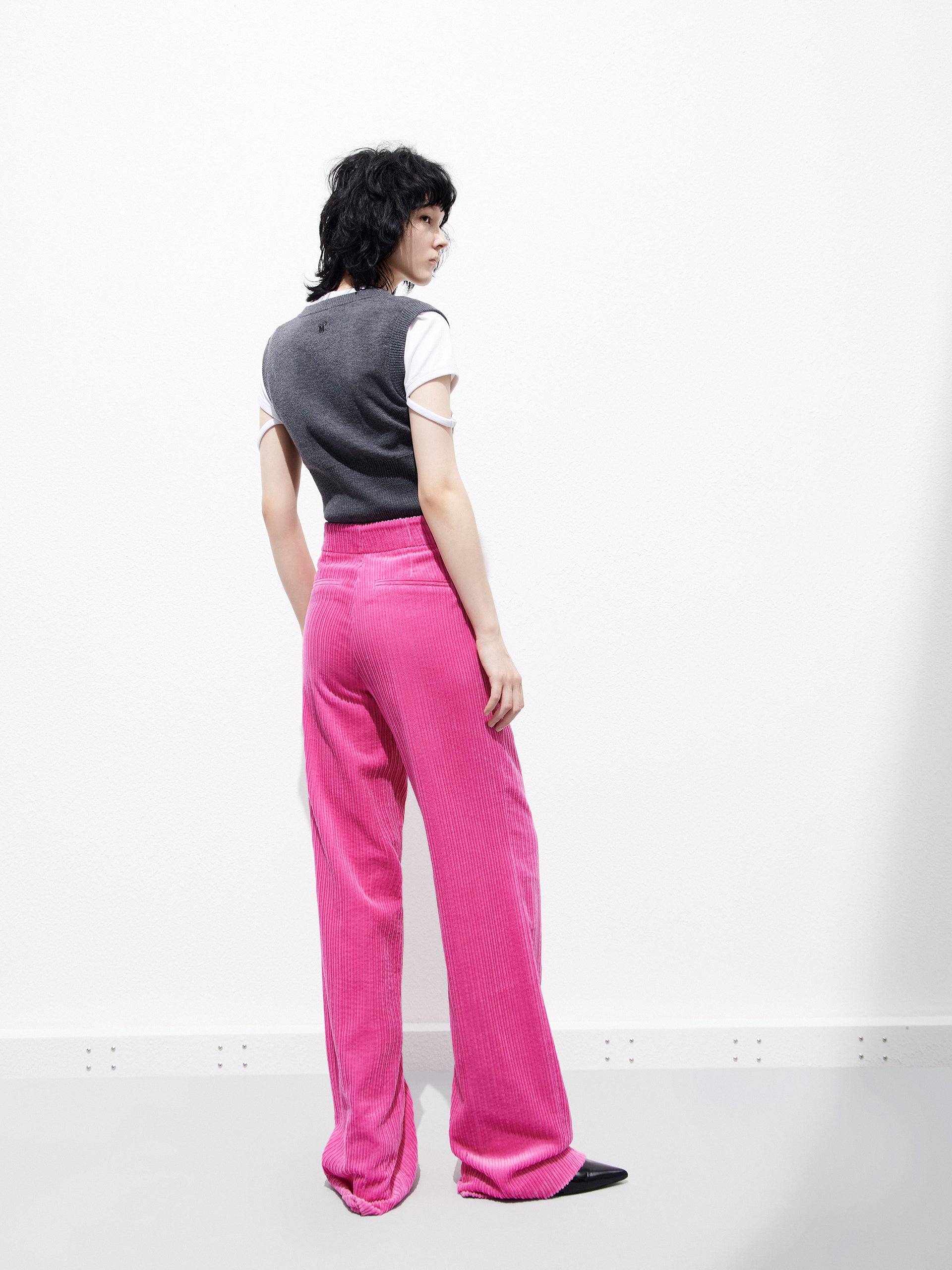 Pink Corduroy Wide-leg Straight Trousers