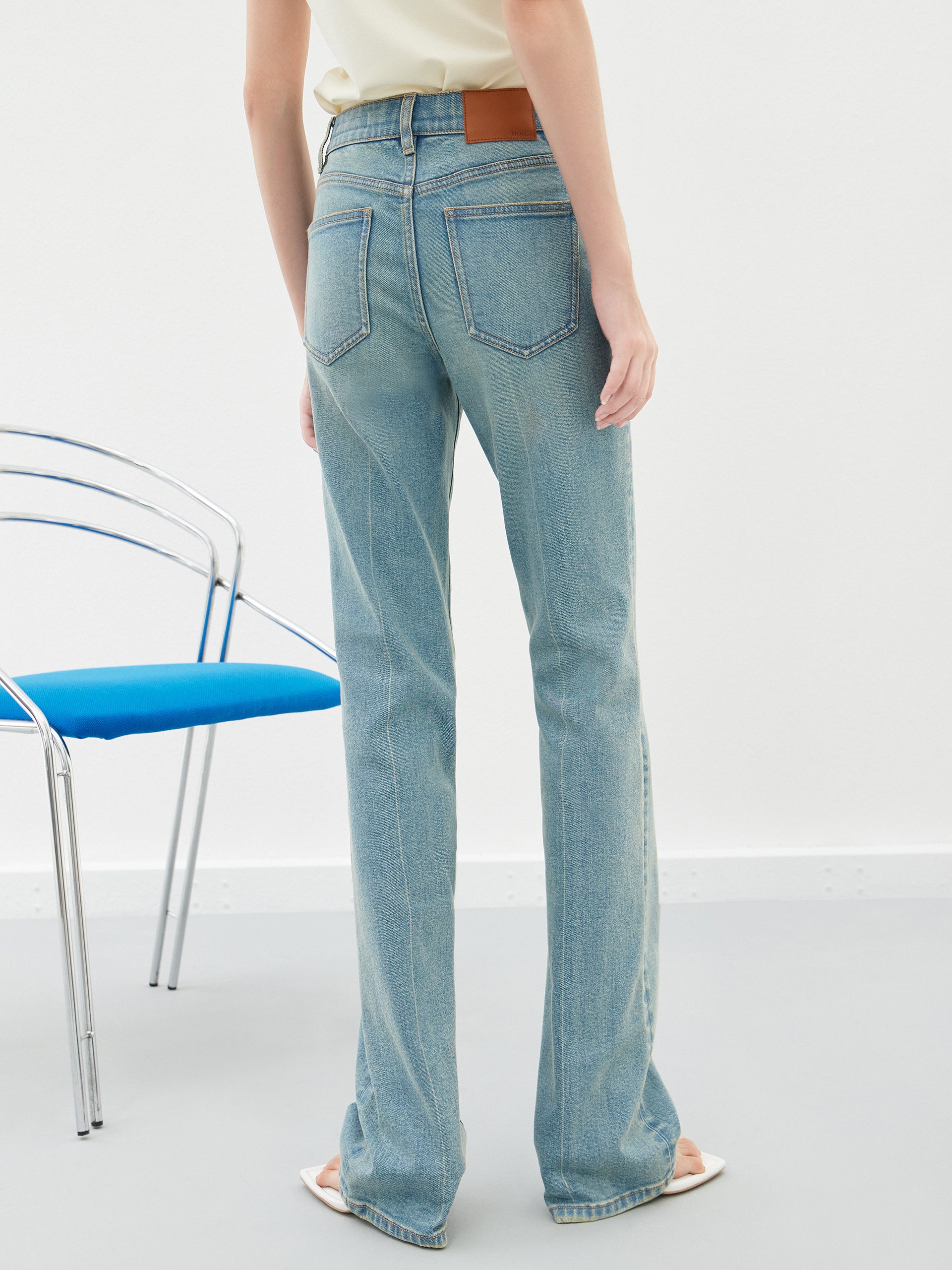 Straight Leg Asymmetric Waistband Denim Jean