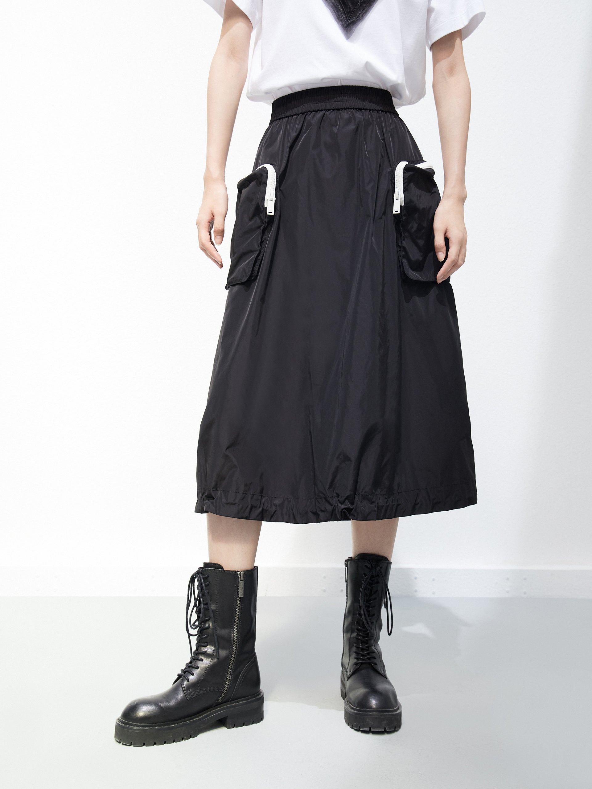 Drawstring Gorpcore Cargo Pockets Black Skirt