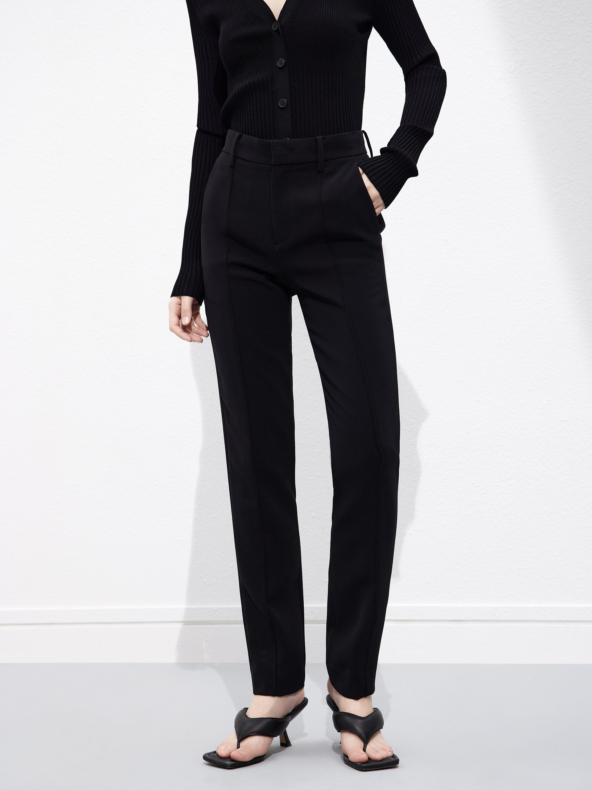 Straight Leg Tailored Trousers Black Pants