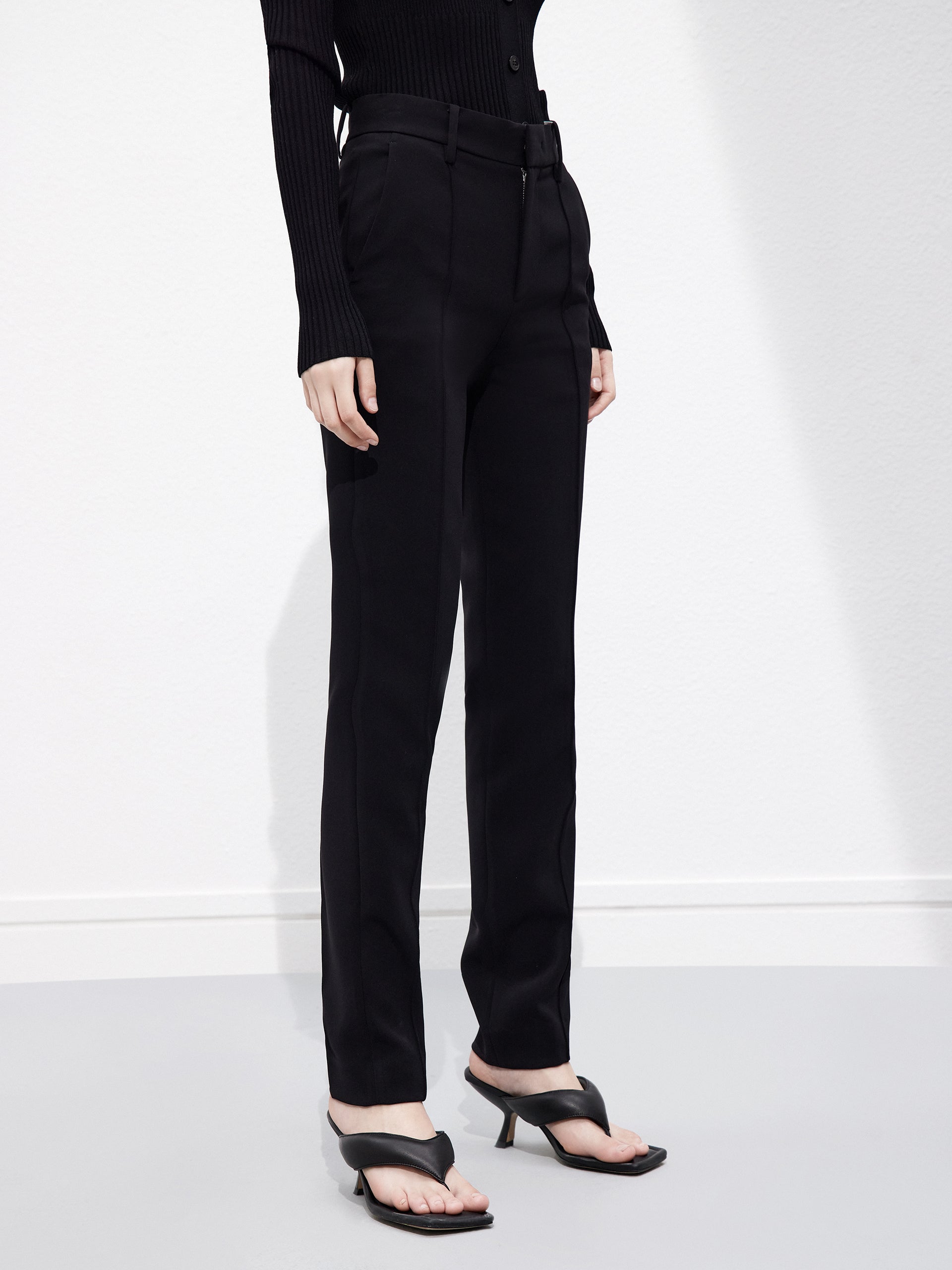 Straight Leg Tailored Trousers Black Pants