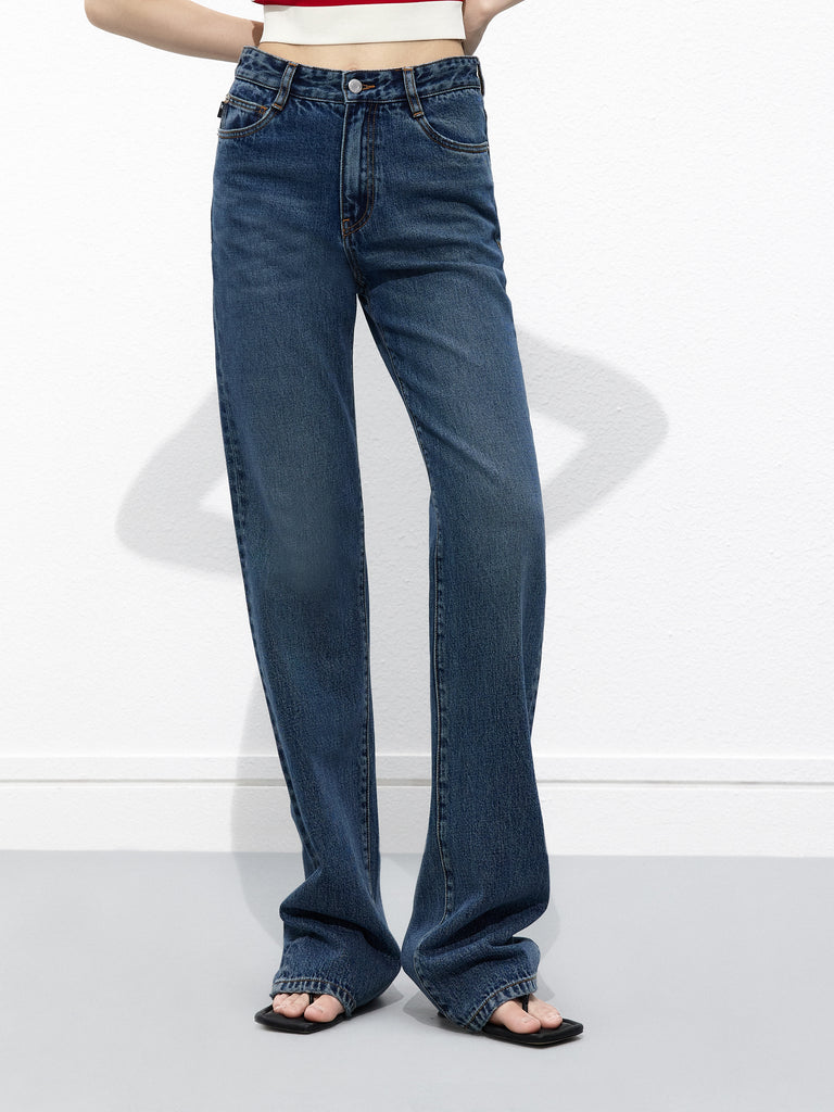 Straight Leg Full Length Indigo Denim Jeans