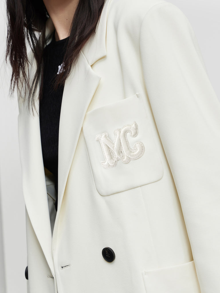 MO&Co.Women's MC Logo Lapel Blazer Straight Classic White Oversized Blazer