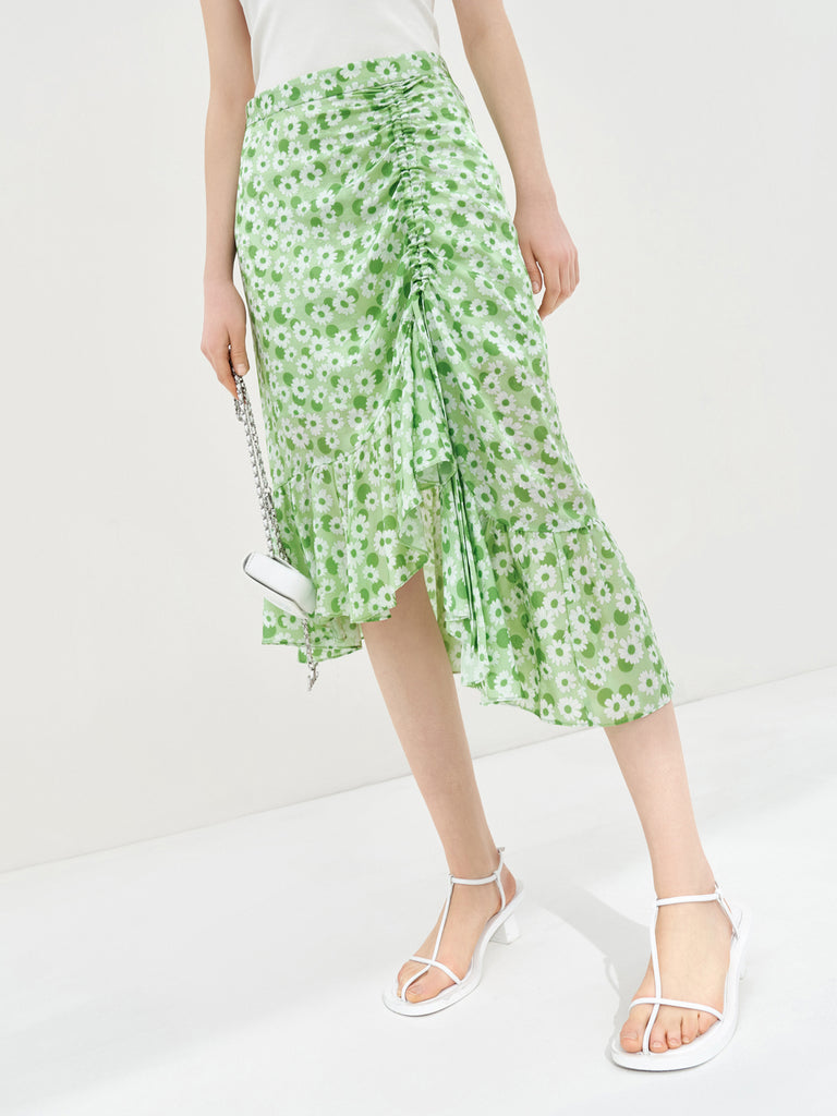 MO&Co. Women's Drawstring Daisy Print Ruffle Loose Casual Skirt For Women