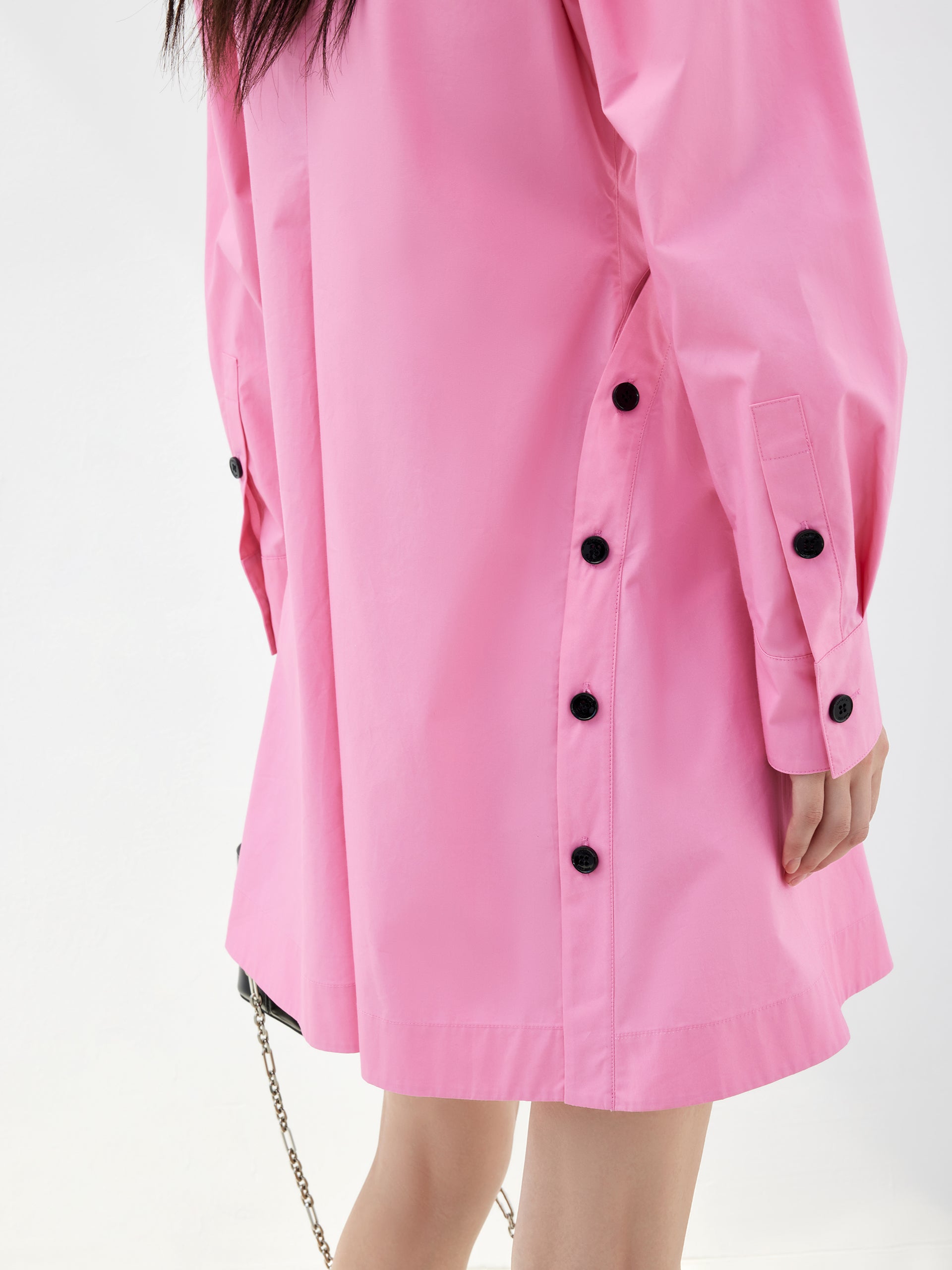 Slanted Placket Pink Mini Shirt Dress