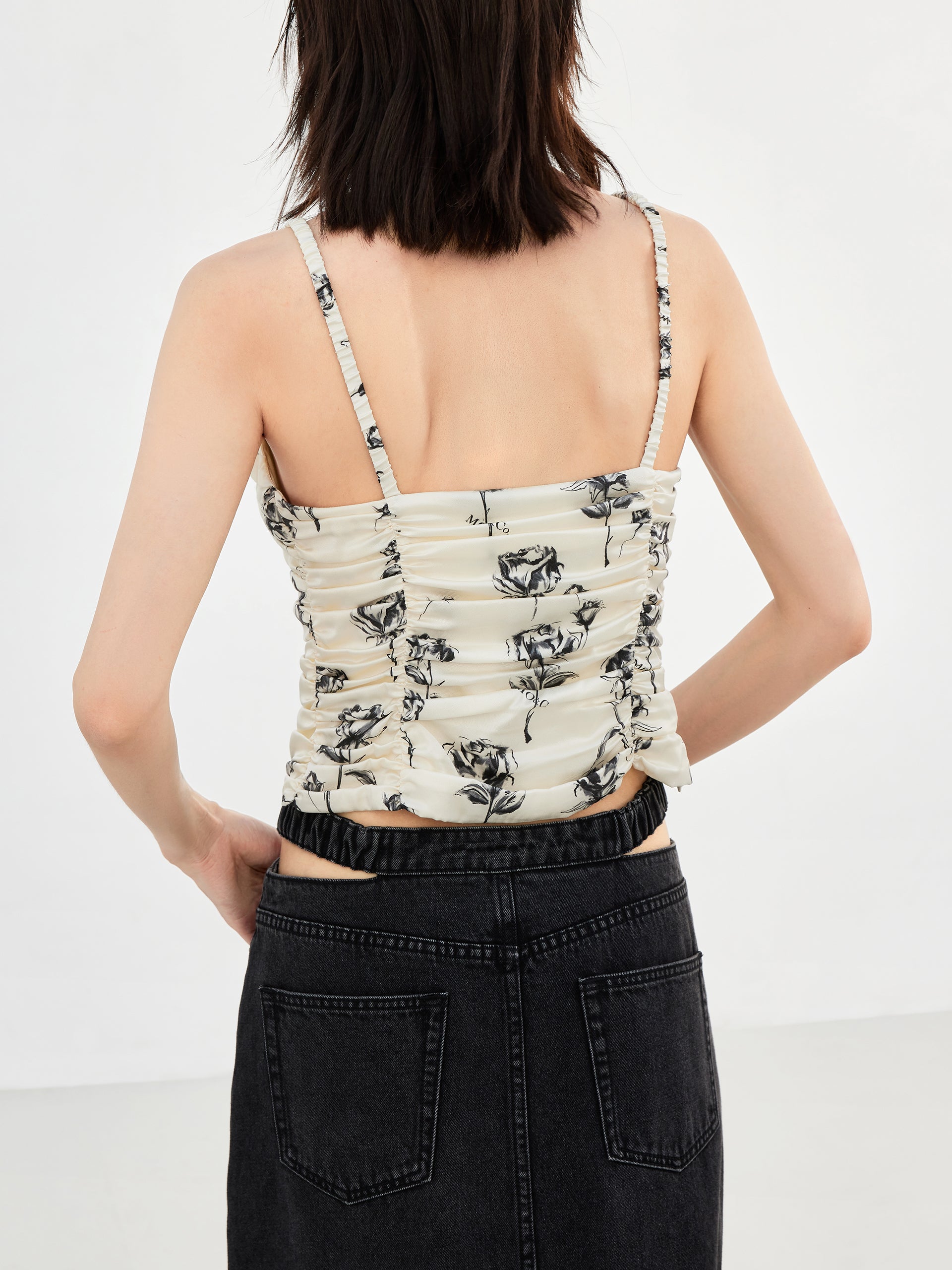 Draped Details Silk-blend Floral Print Cami Top