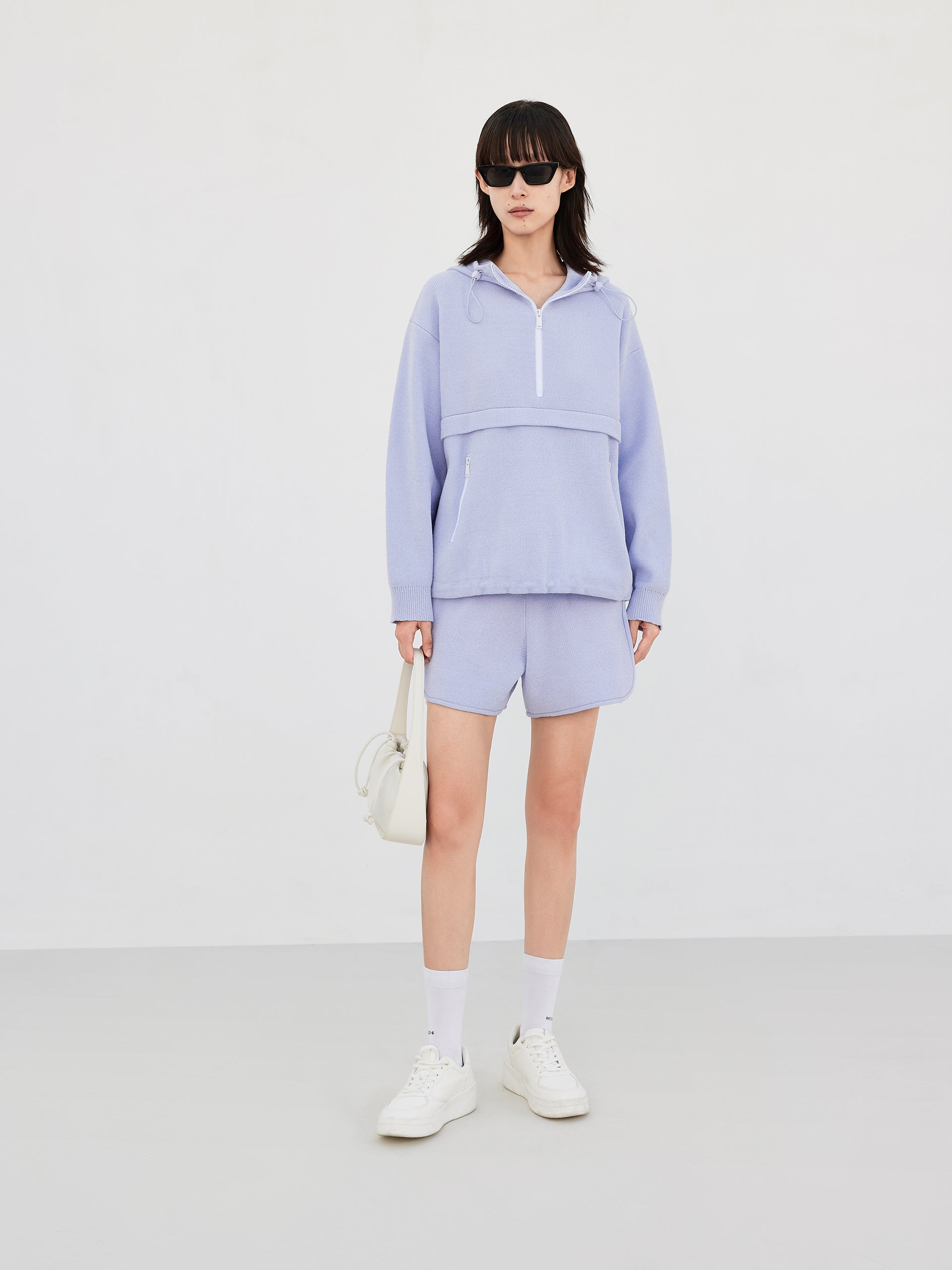 Purple Drop Shoulder Hooded Athleisure Sweatshirt