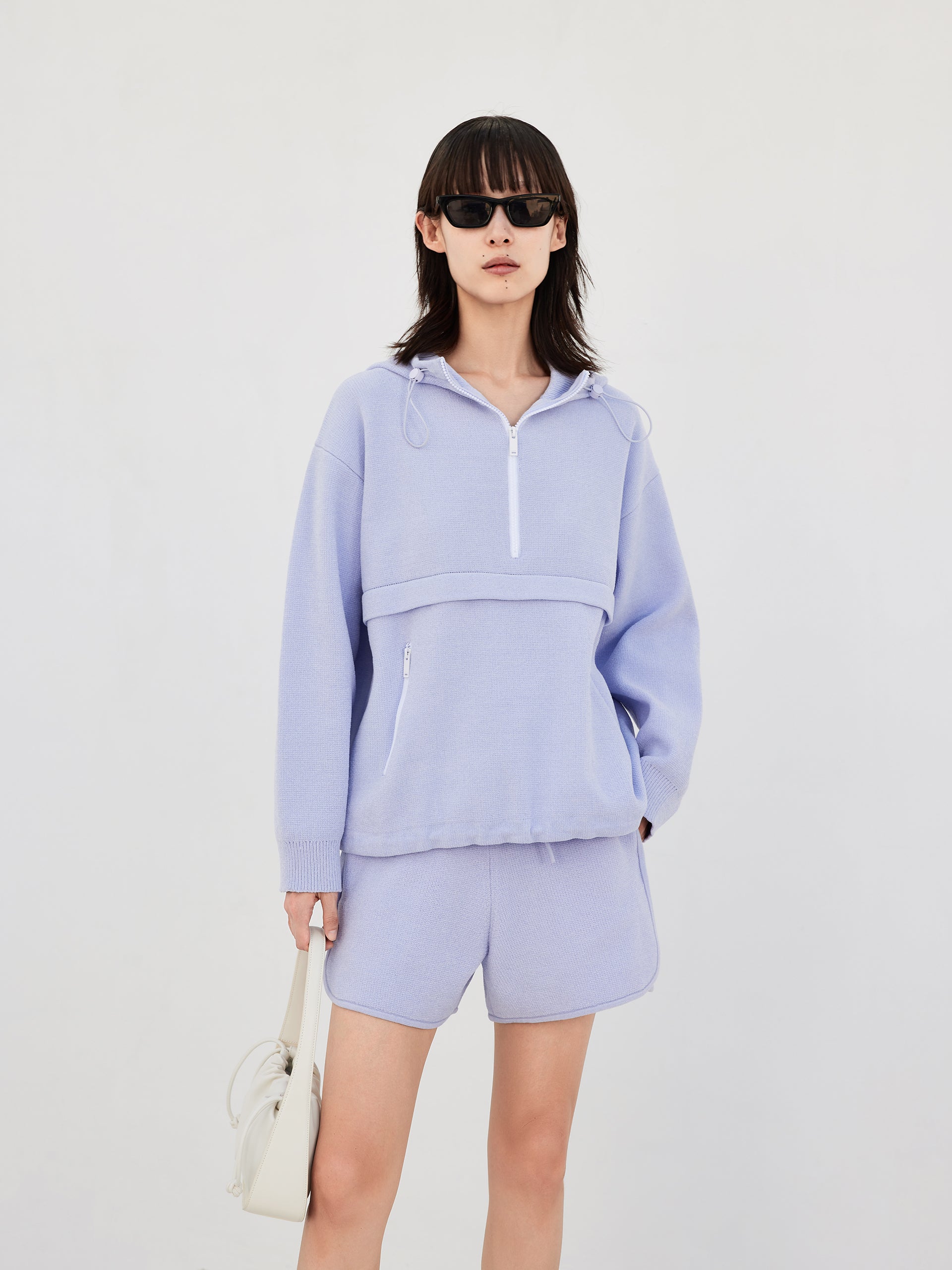 Purple Drop Shoulder Hooded Athleisure Sweatshirt