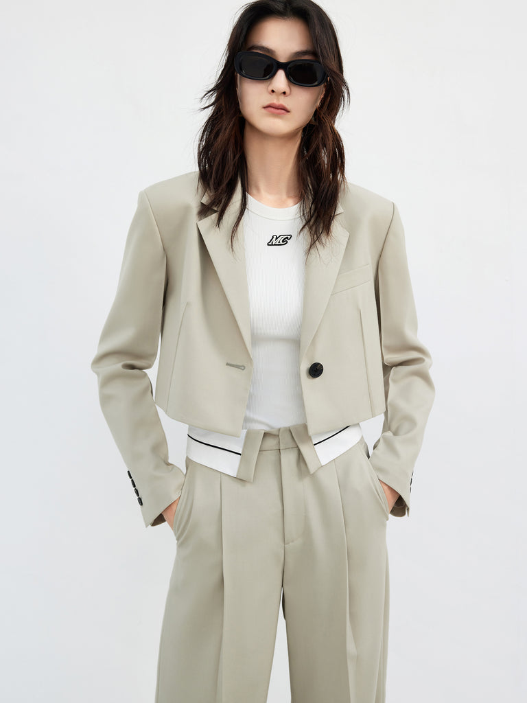 Carmel Cropped Wool Blend Suit Blazer