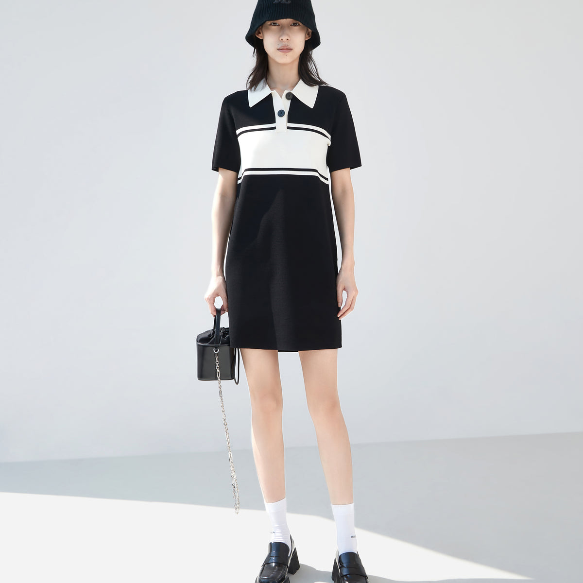 Mocha Contrast Trim Collared Zip Up Mini Dress