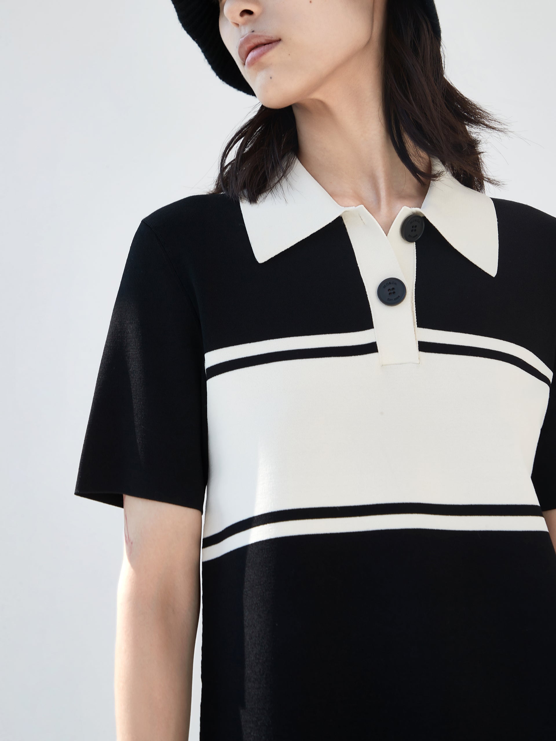 Black Polo Collar Contrasted Shift Mini Dress