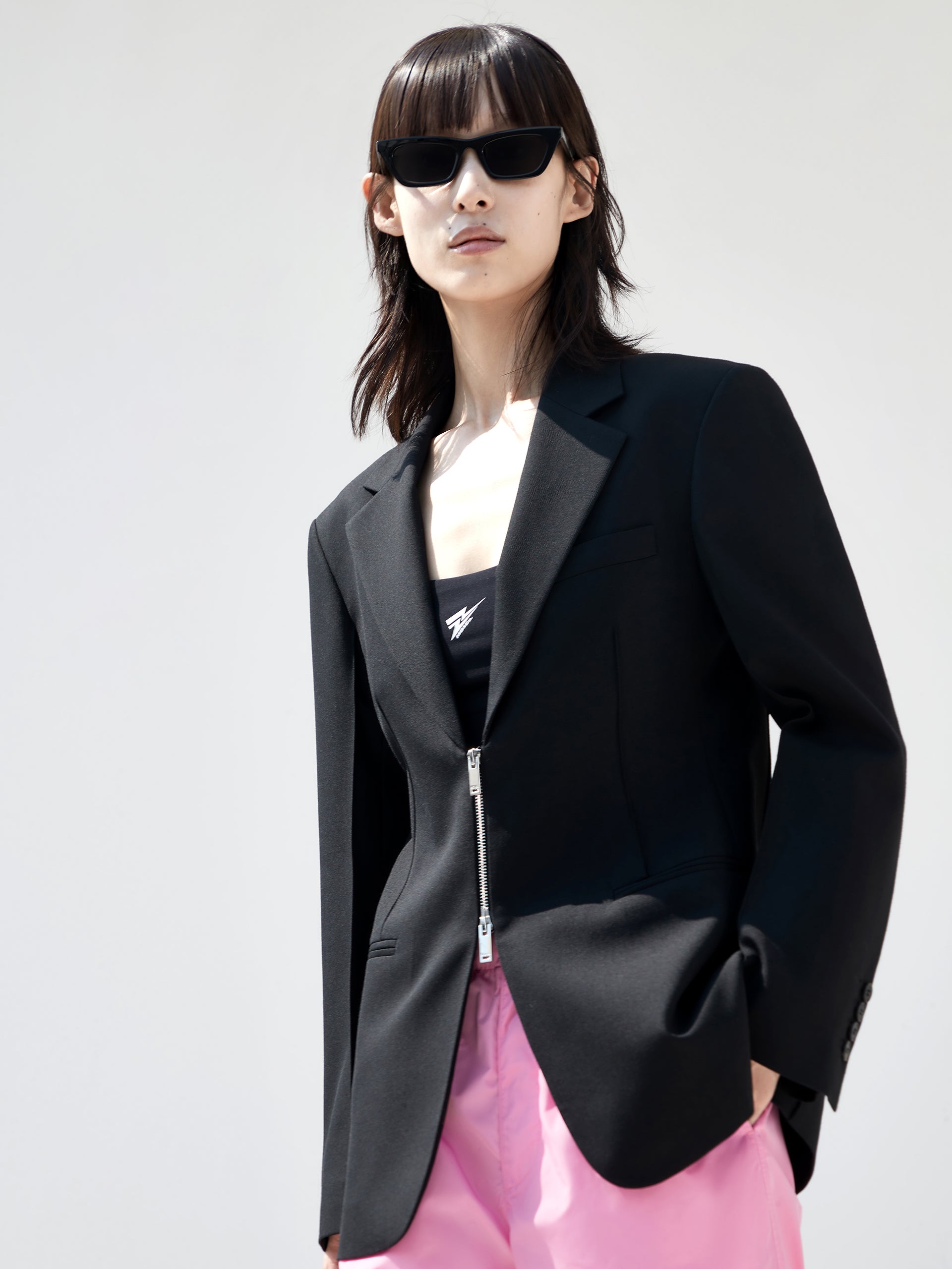 Two Way Zipper Tailored Black Blazer