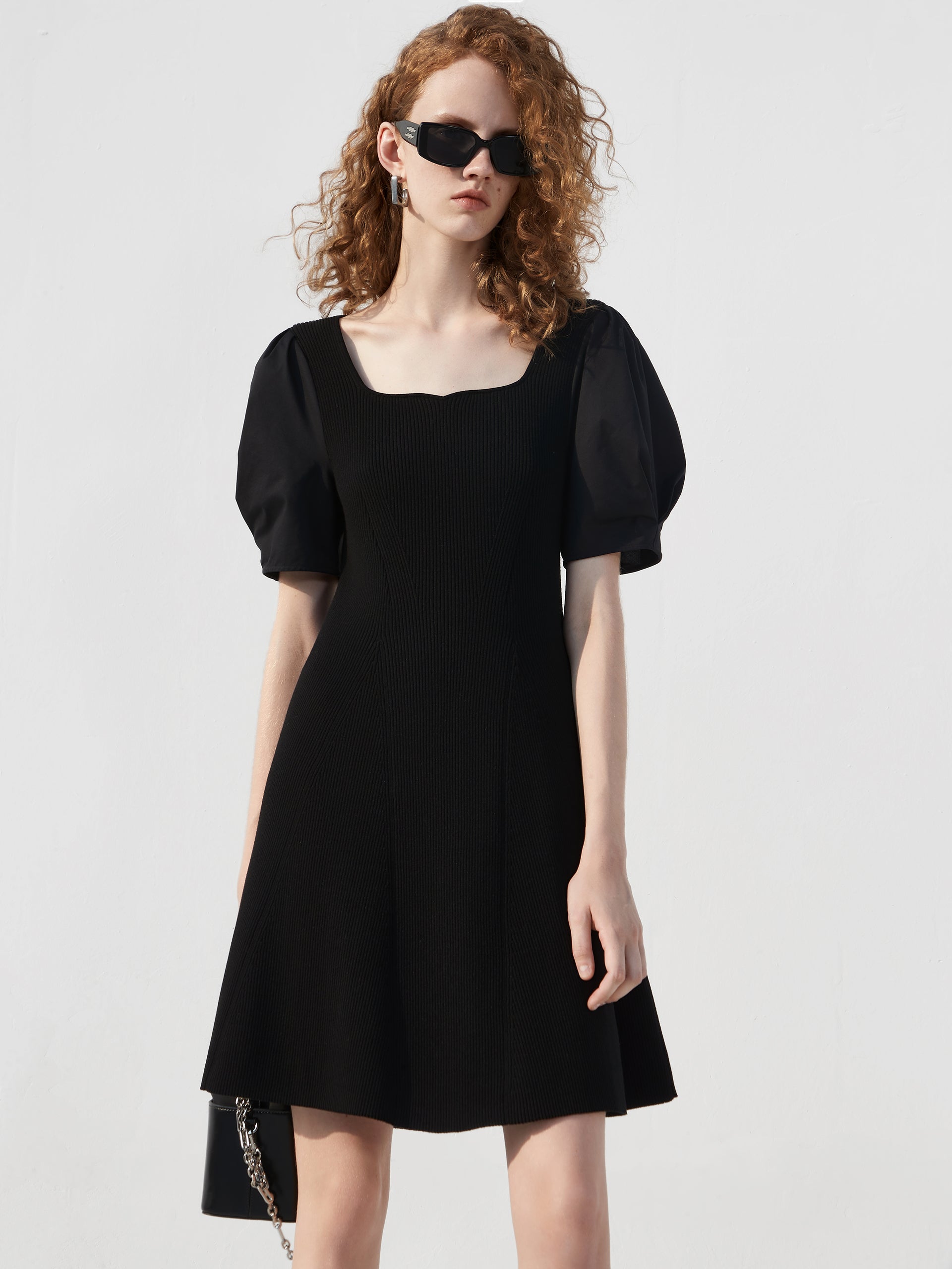 Puff Sleeve A-line Black Mini Dress