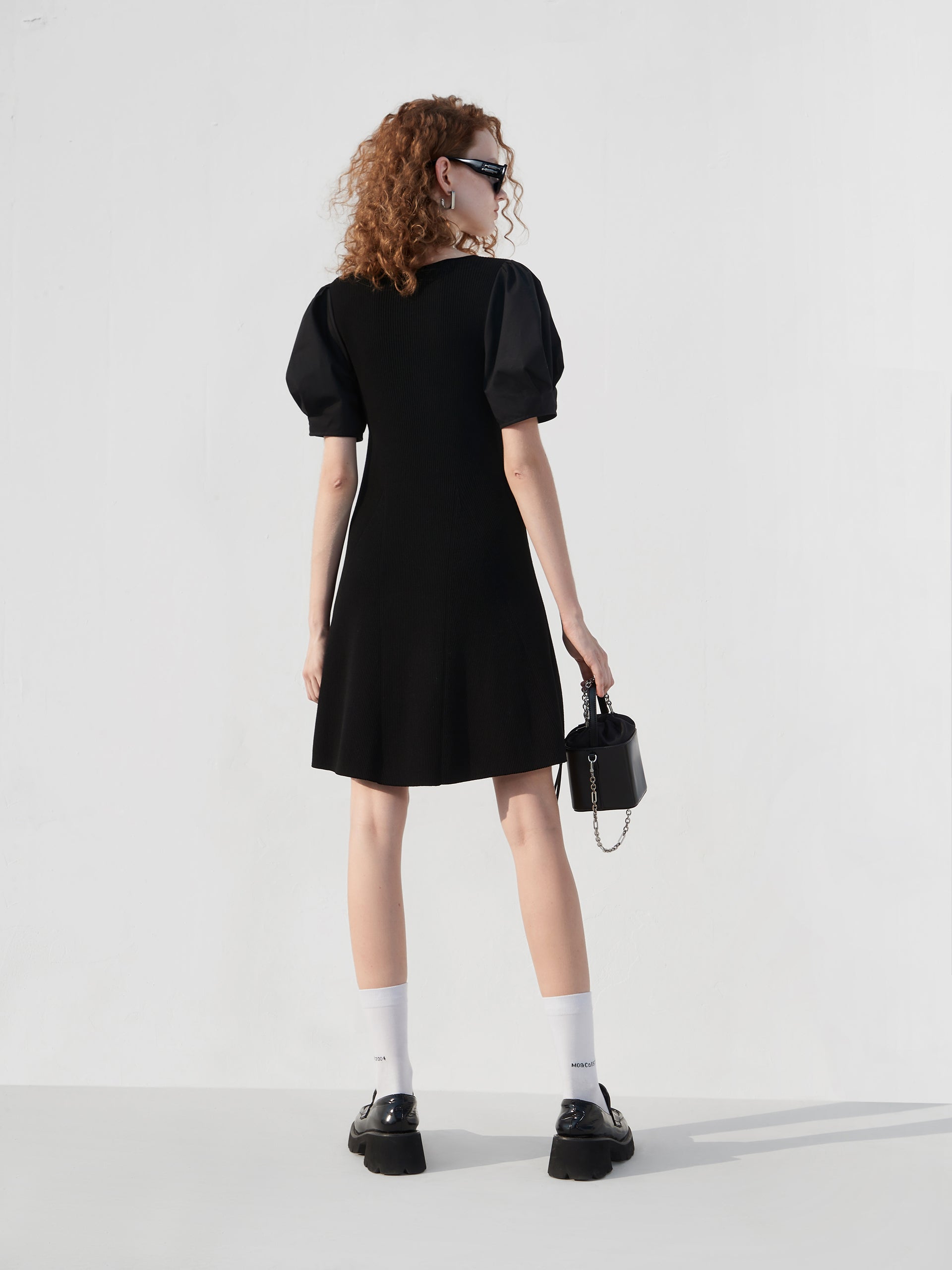 Puff Sleeve A-line Black Mini Dress