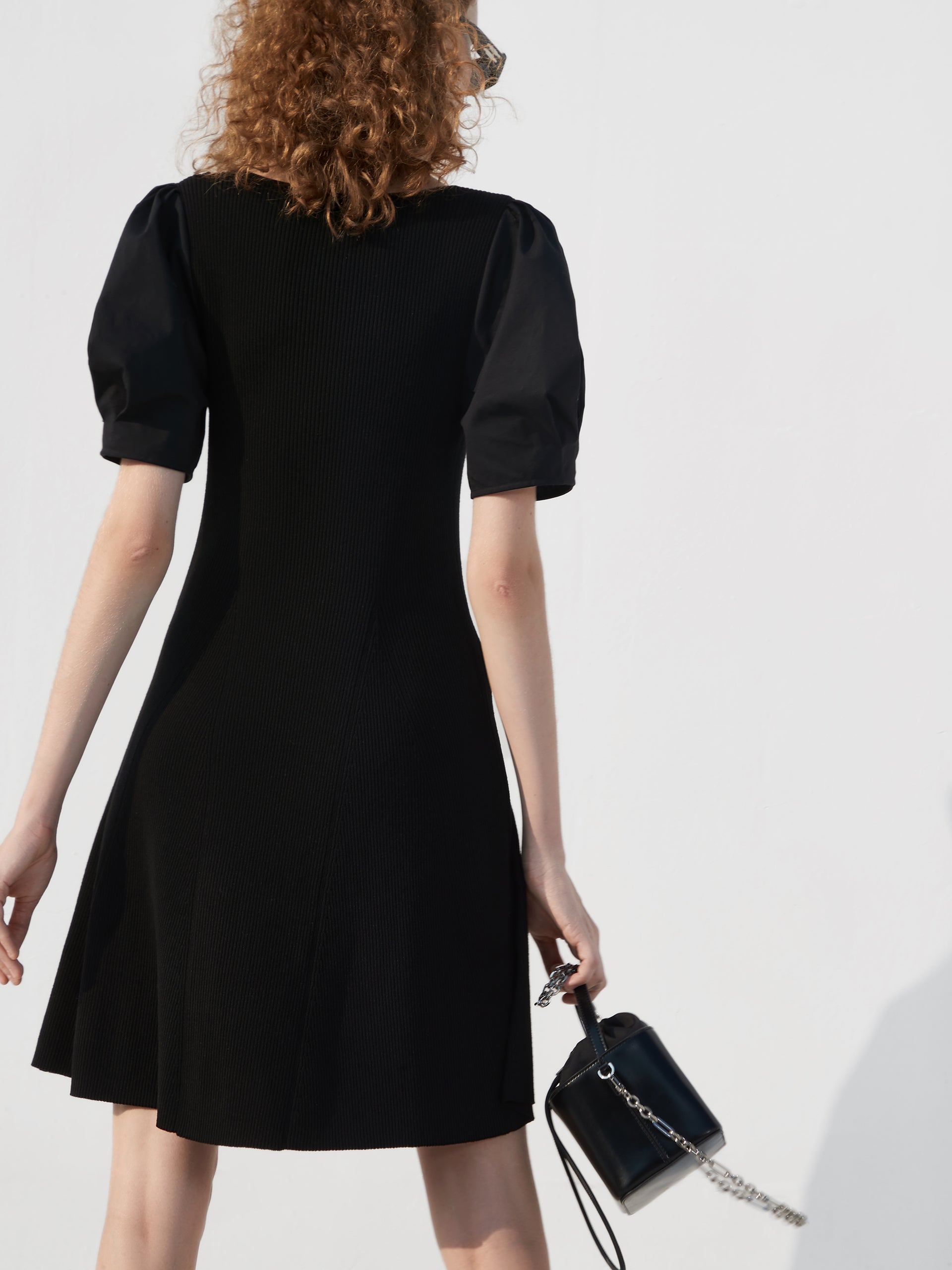 Puff Sleeve A-line Black Mini Dress