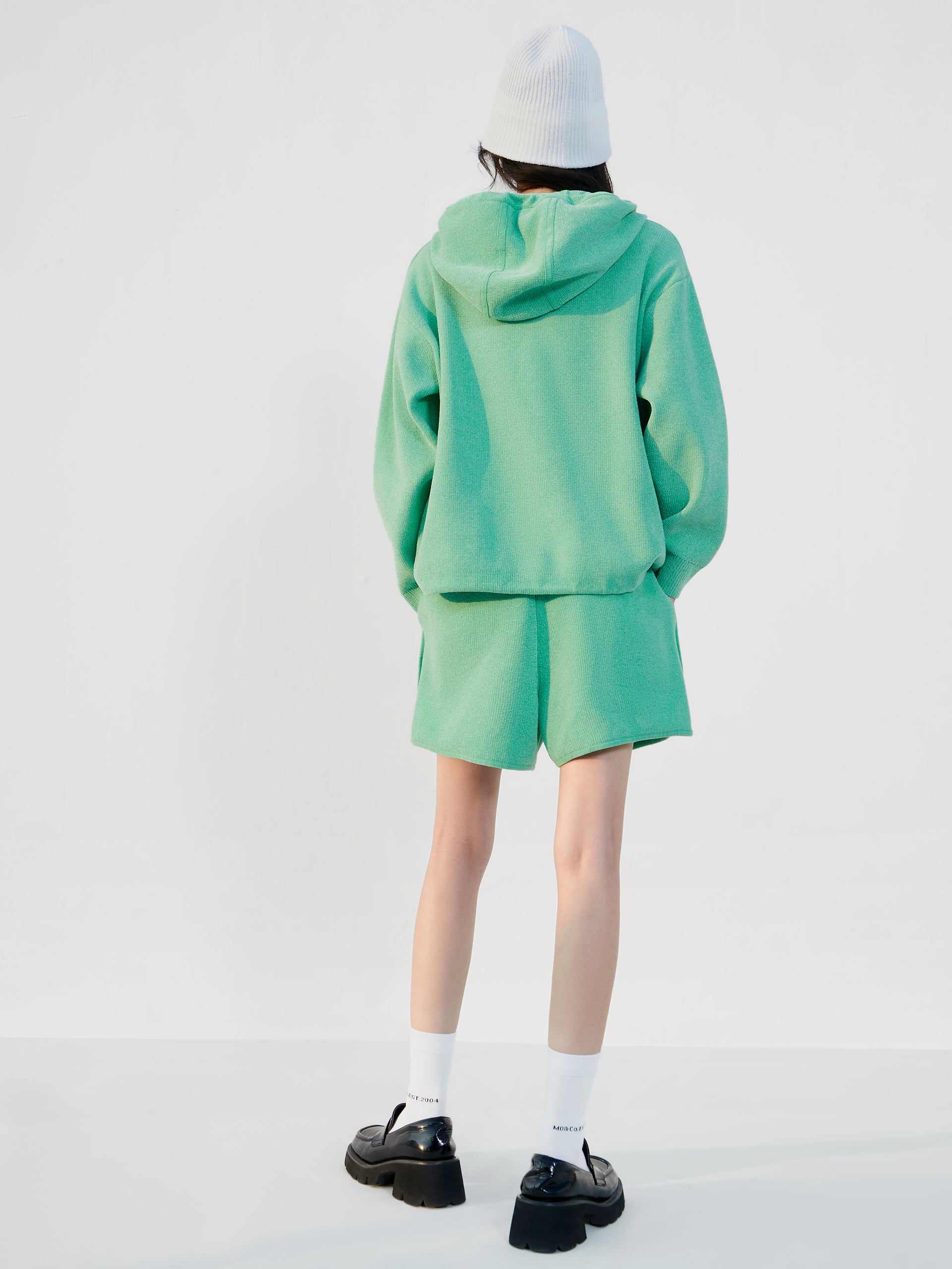 Green Drop Shoulder Hooded Athleisure Sweatshirt