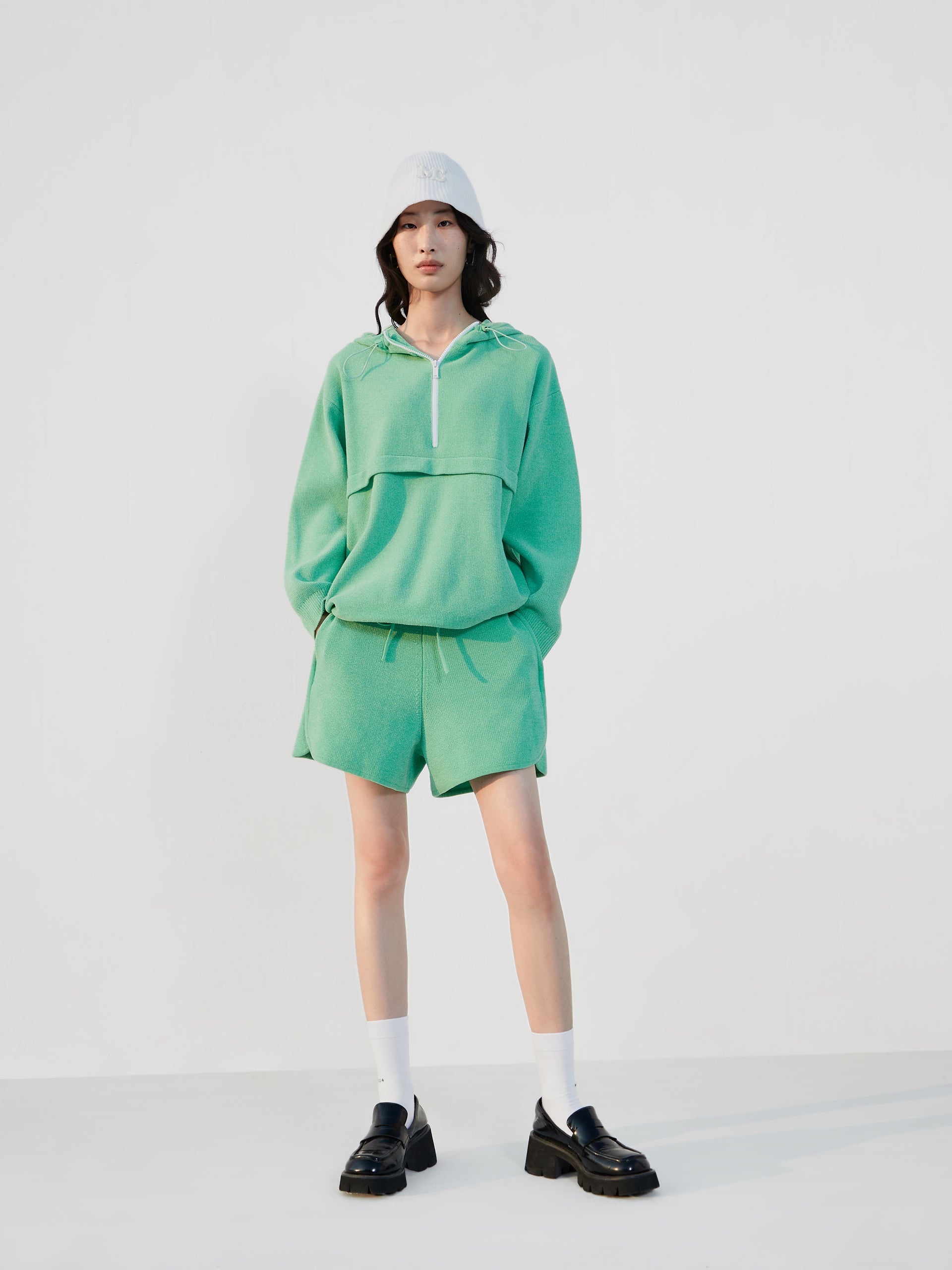 Drawstring Casual Athleisure Green Shorts