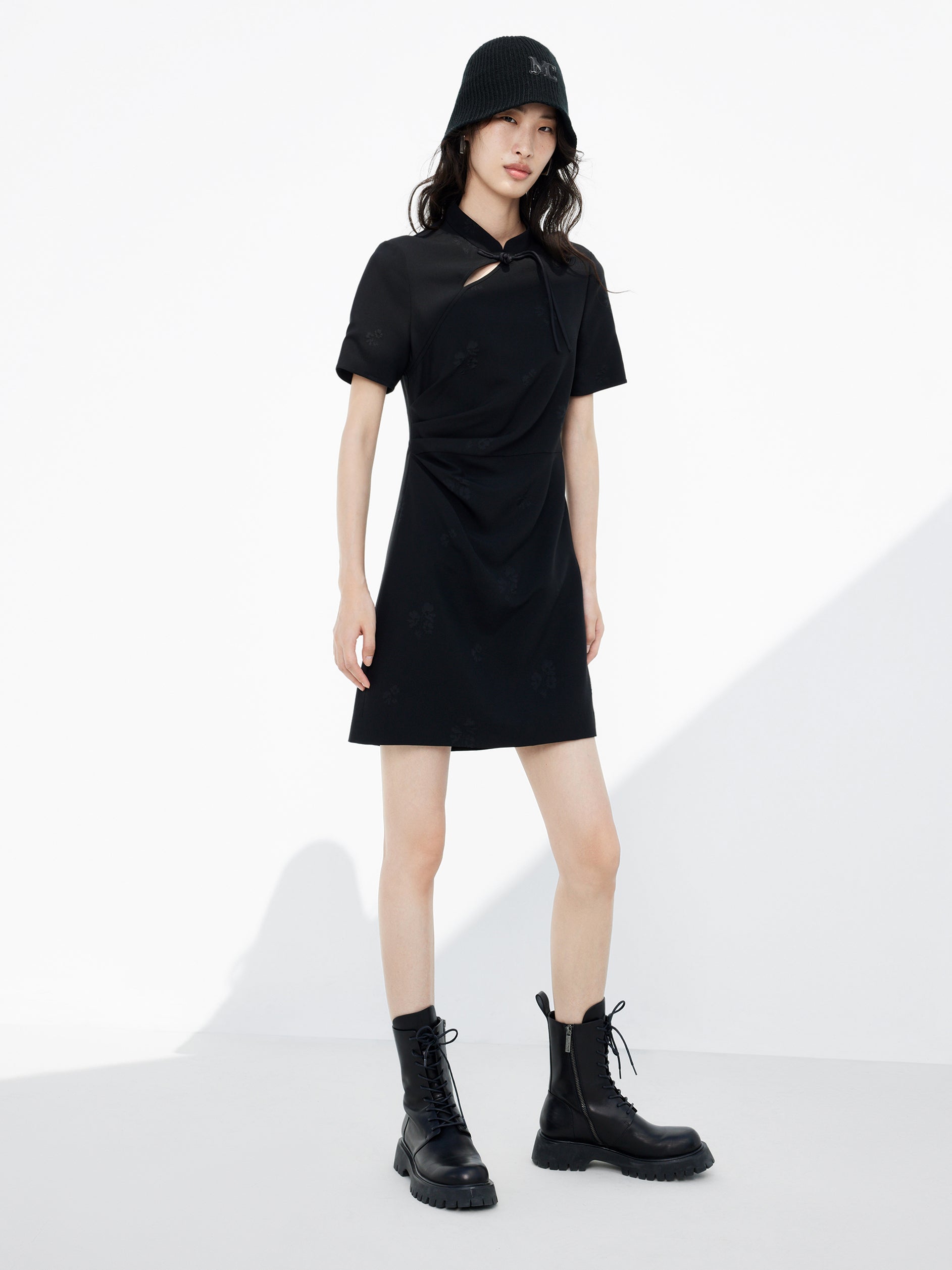 Cheongsam Buckle Cutout Black Mini Dress