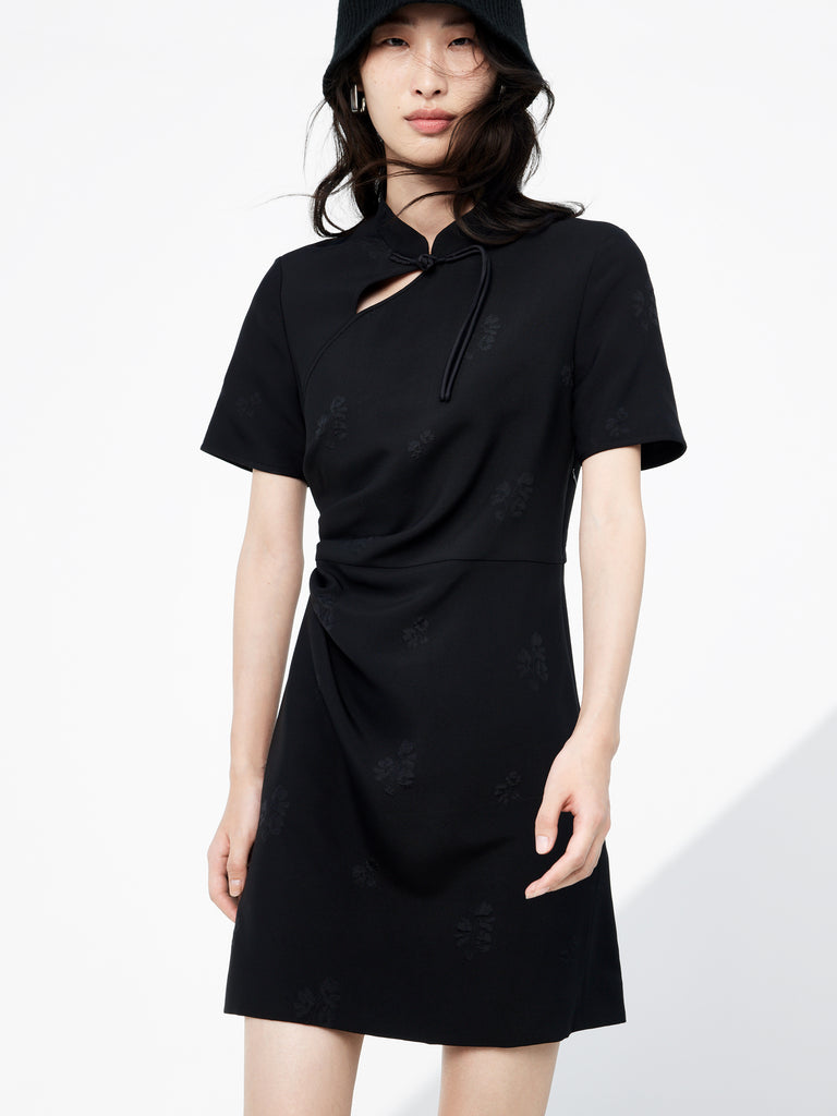 Cheongsam Buckle Cutout Black Mini Dress