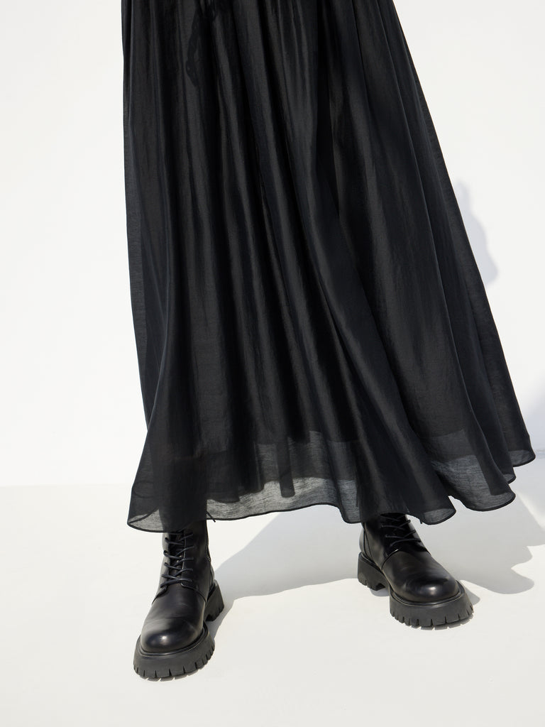 Cutout Details Short Sleeves Black Maxi Dress