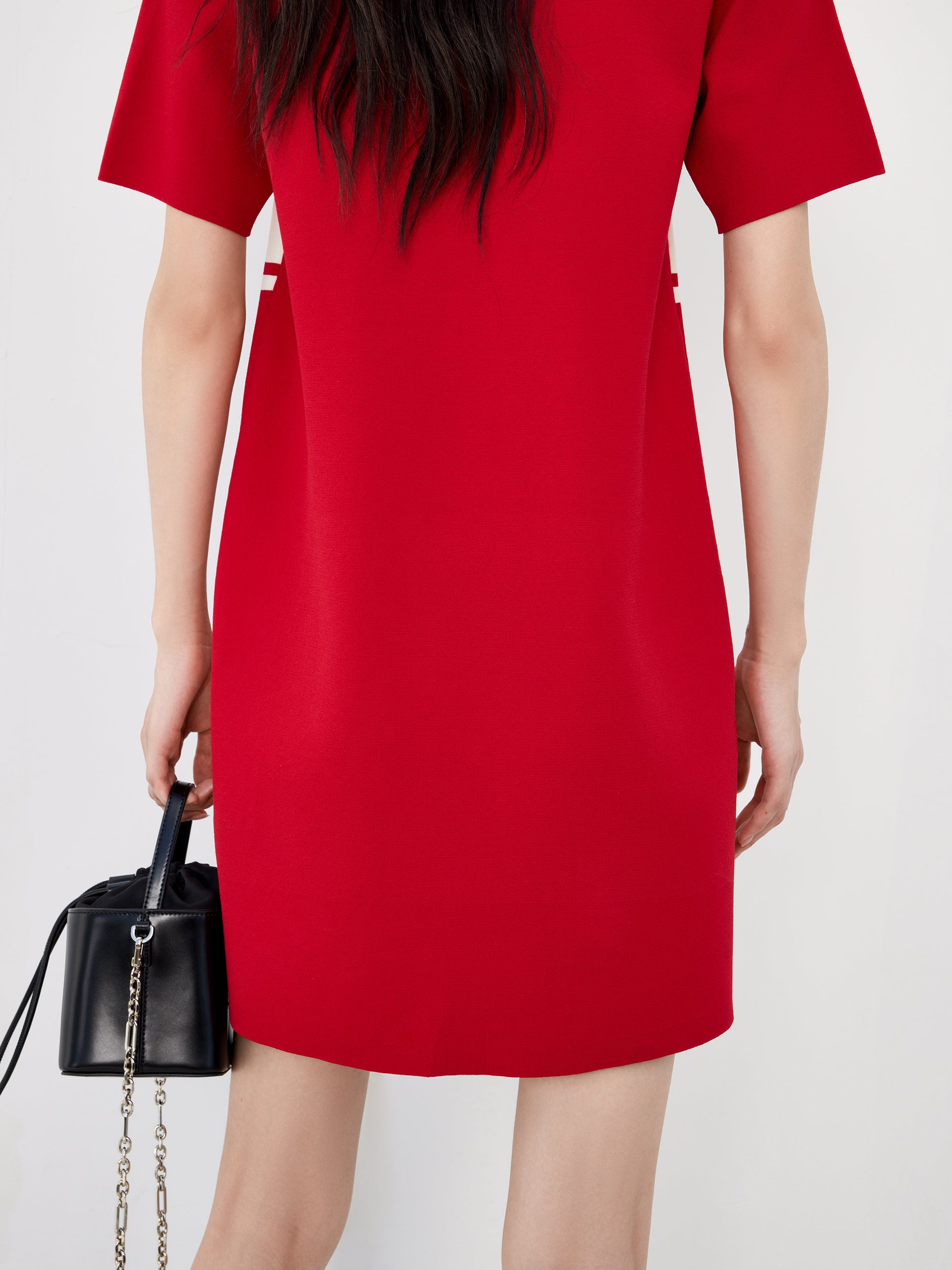 Red Polo Collar Contrasted Shift Mini Dress