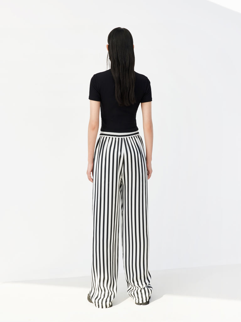 Drawstring Striped Straight Causal Vacation Style Pants